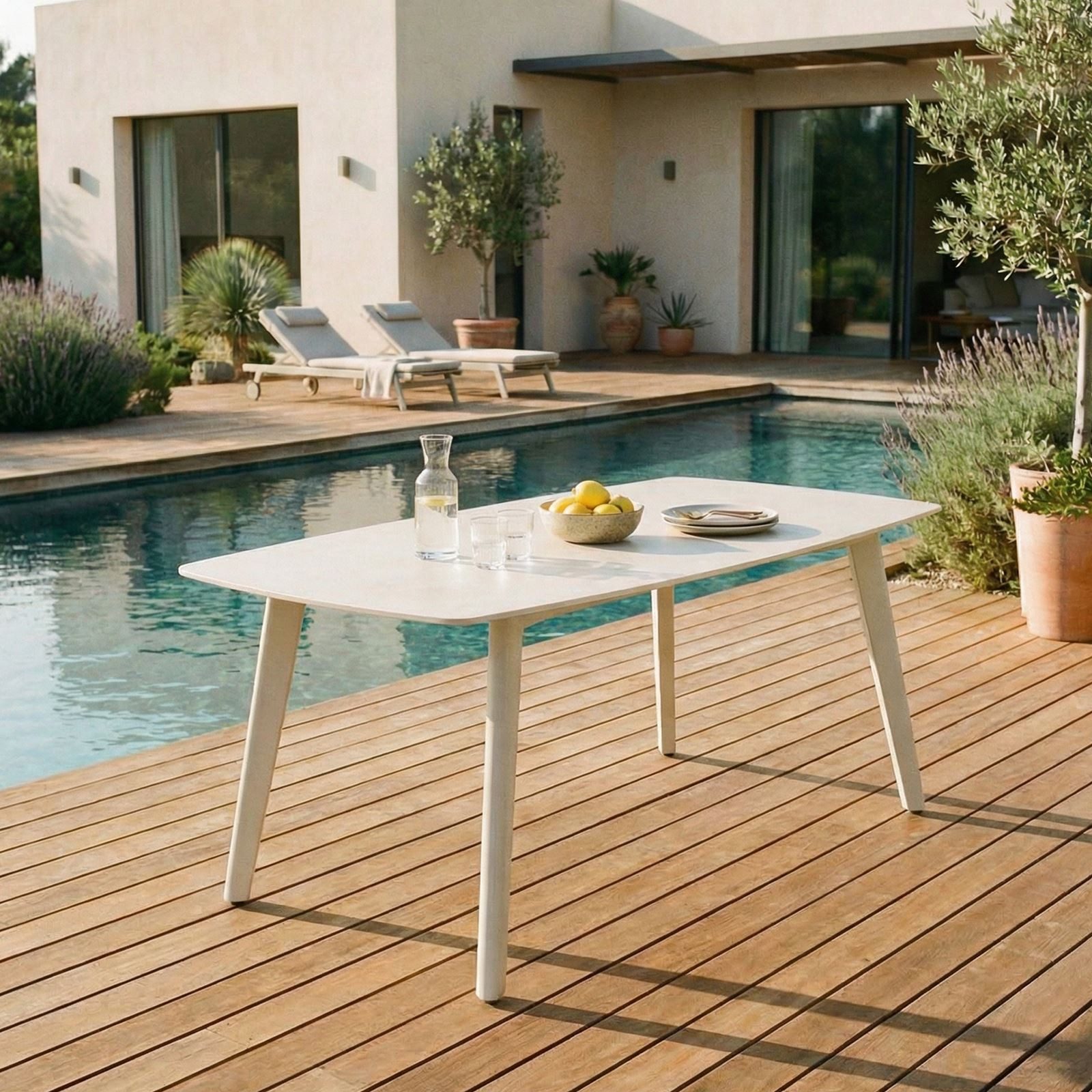 IDIMEX Gartentisch MEZA, Terrassentisch 180 x 90cm mit Keramik- Platte und Aluminium cremeweiß