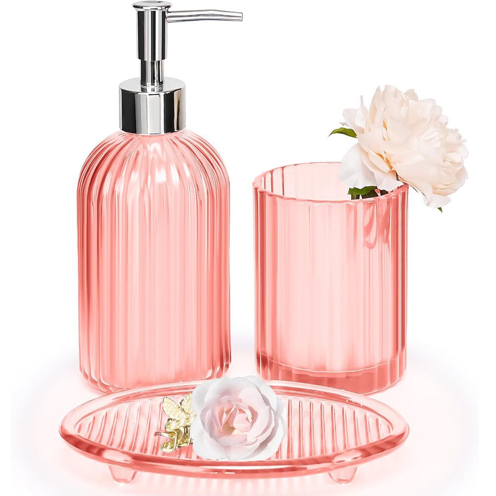 Badaccessoire-Set Badezimmer Set 3 Teile, Glas Badset Badezimmer Zubehör Set