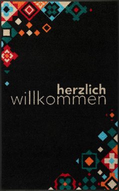 Teppich Willkommen Mosaik bunt, wash+dry by Kleen-Tex, rechteckig, Höhe: 7 mm
