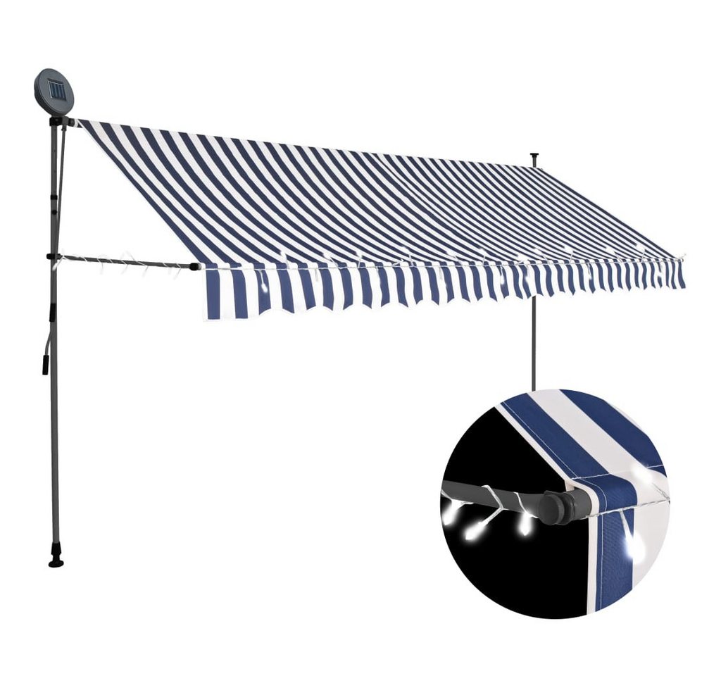 Thumbnail - vidaXL Markise Einziehbare Markise Handbetrieben mit LED 350 cm Blau und Weiß