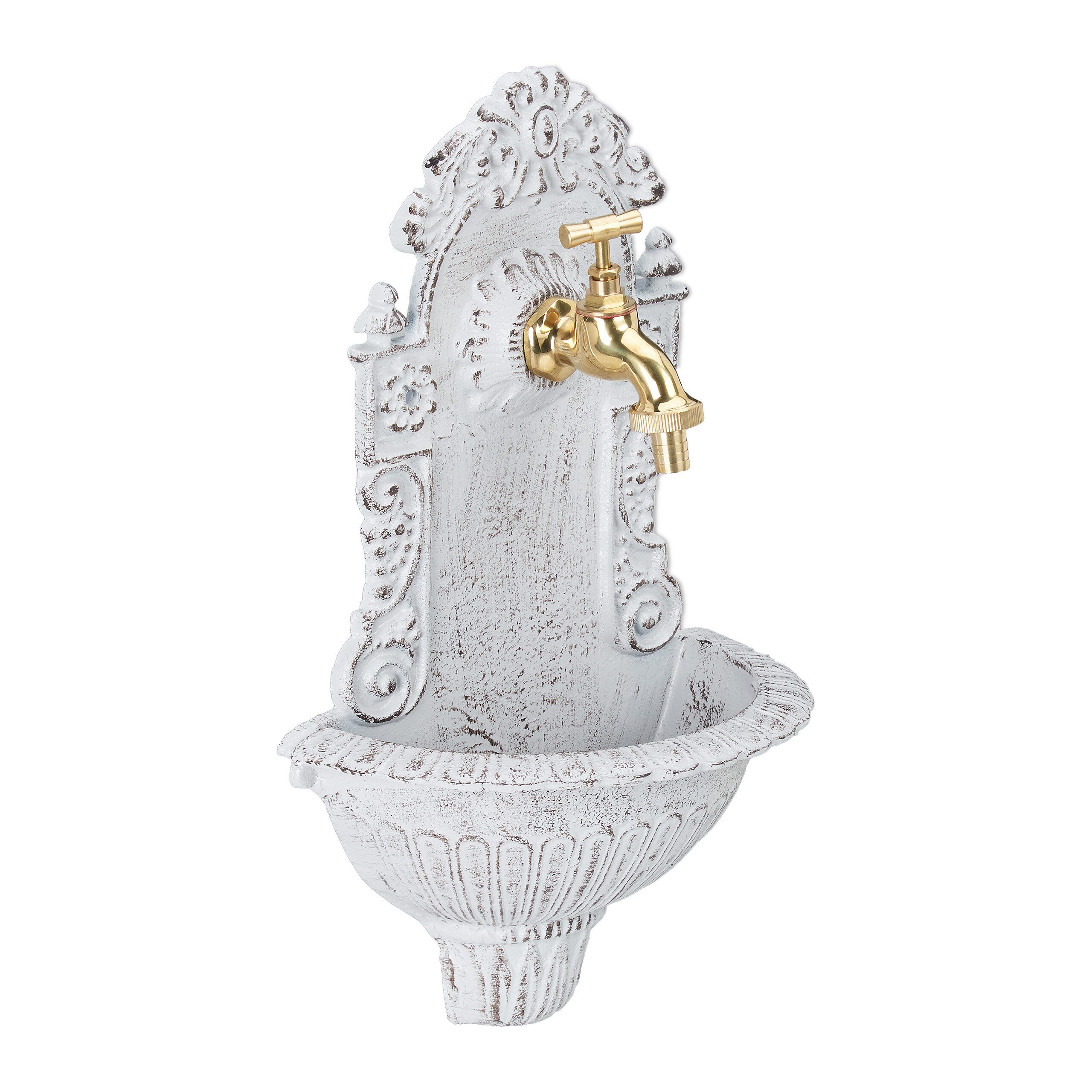 relaxdays Gartenbrunnen Wandbrunnen antik, Weiß günstig online kaufen