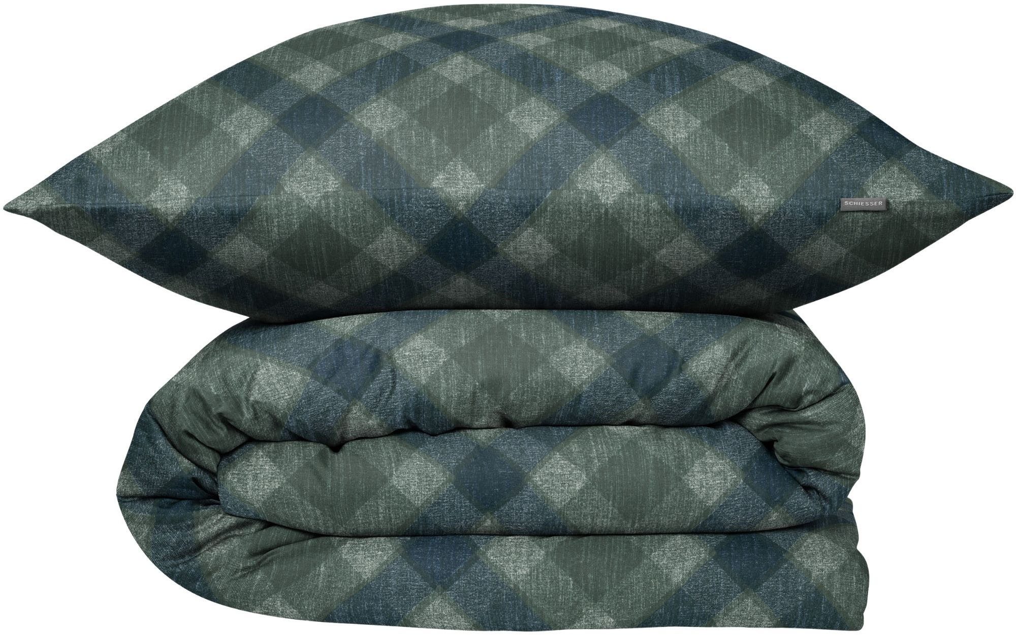 Schiesser Bettwäsche Daniel aus weicher Baumwolle mit Karomuster, Feinbiber, 2 teilig, OEKO-TEX® MADE IN GREEN