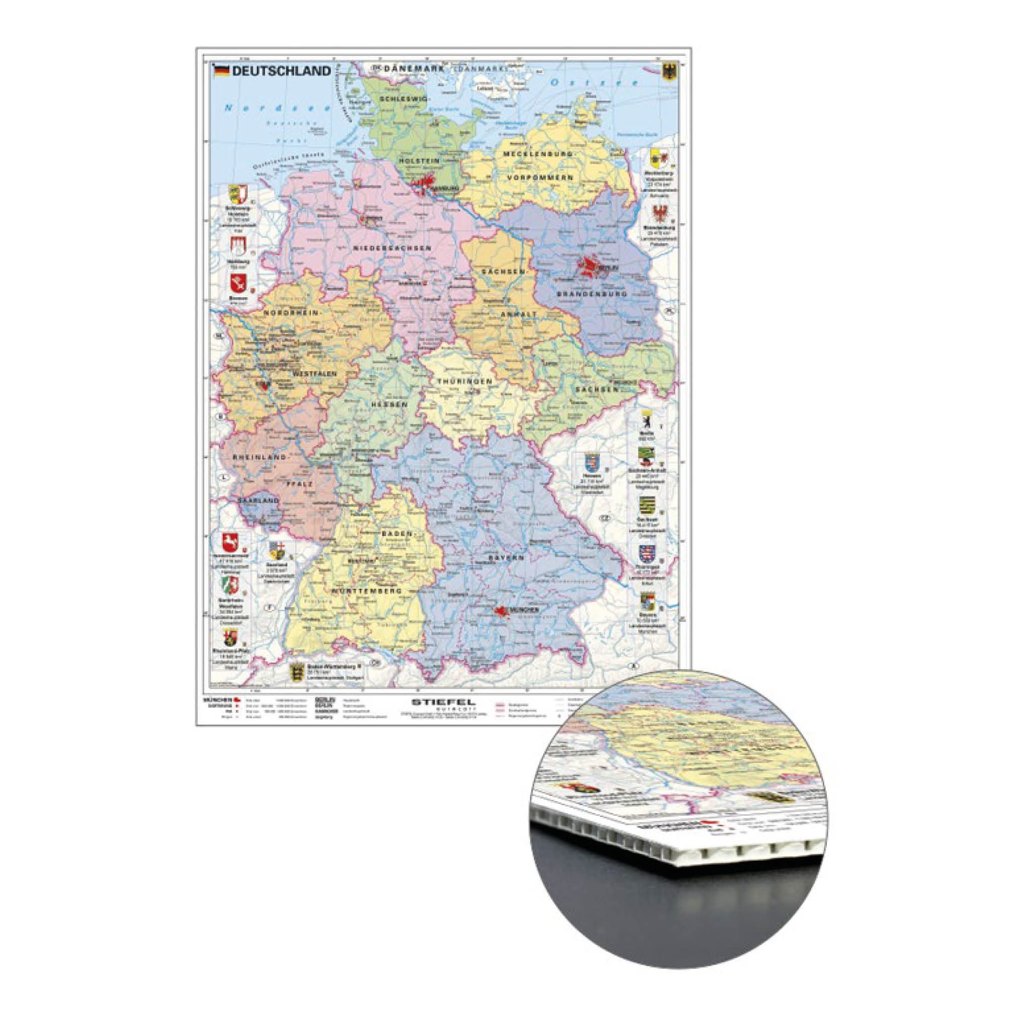 STIEFEL Pinnwand Deutschland politisch mit Wappen auf Wabenplatte zum Pinne günstig online kaufen