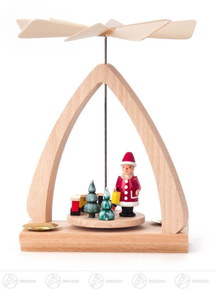 Dregeno Erzgebirge Weihnachtspyramide Pyramide mit Weihnachtsmann, für Kerzen d=14mm Breite x Höhe x Tiefe, Pyramide mit Weihnachtsmann und Bäumchen