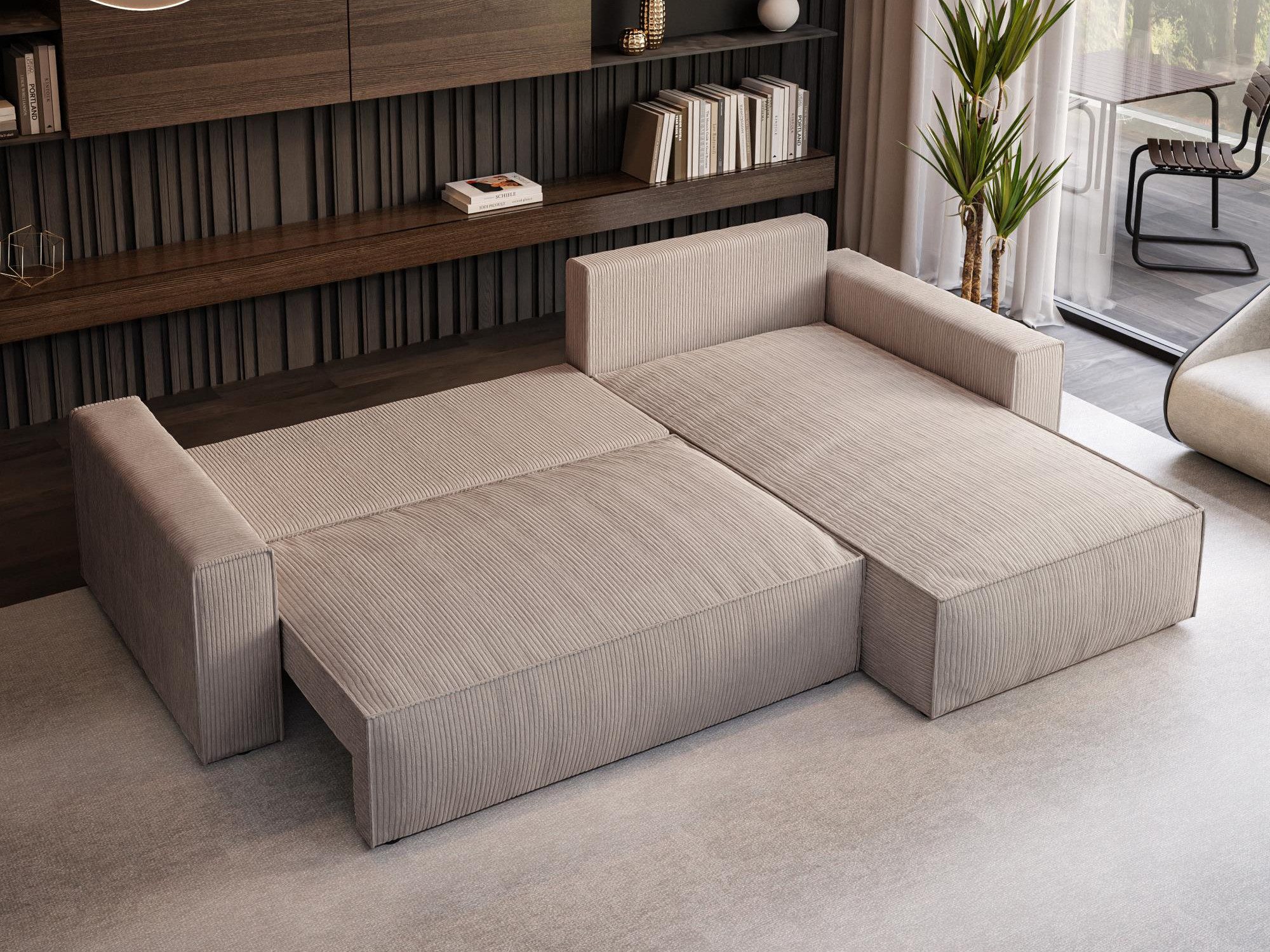 Beautysofa Ecksofa mit Schlaffunktion und Bettkasten PARYS L, Polstersofa aus Cordstoff, POSO-Cordstoff, Ottomane auf der linken oder rechten Seite