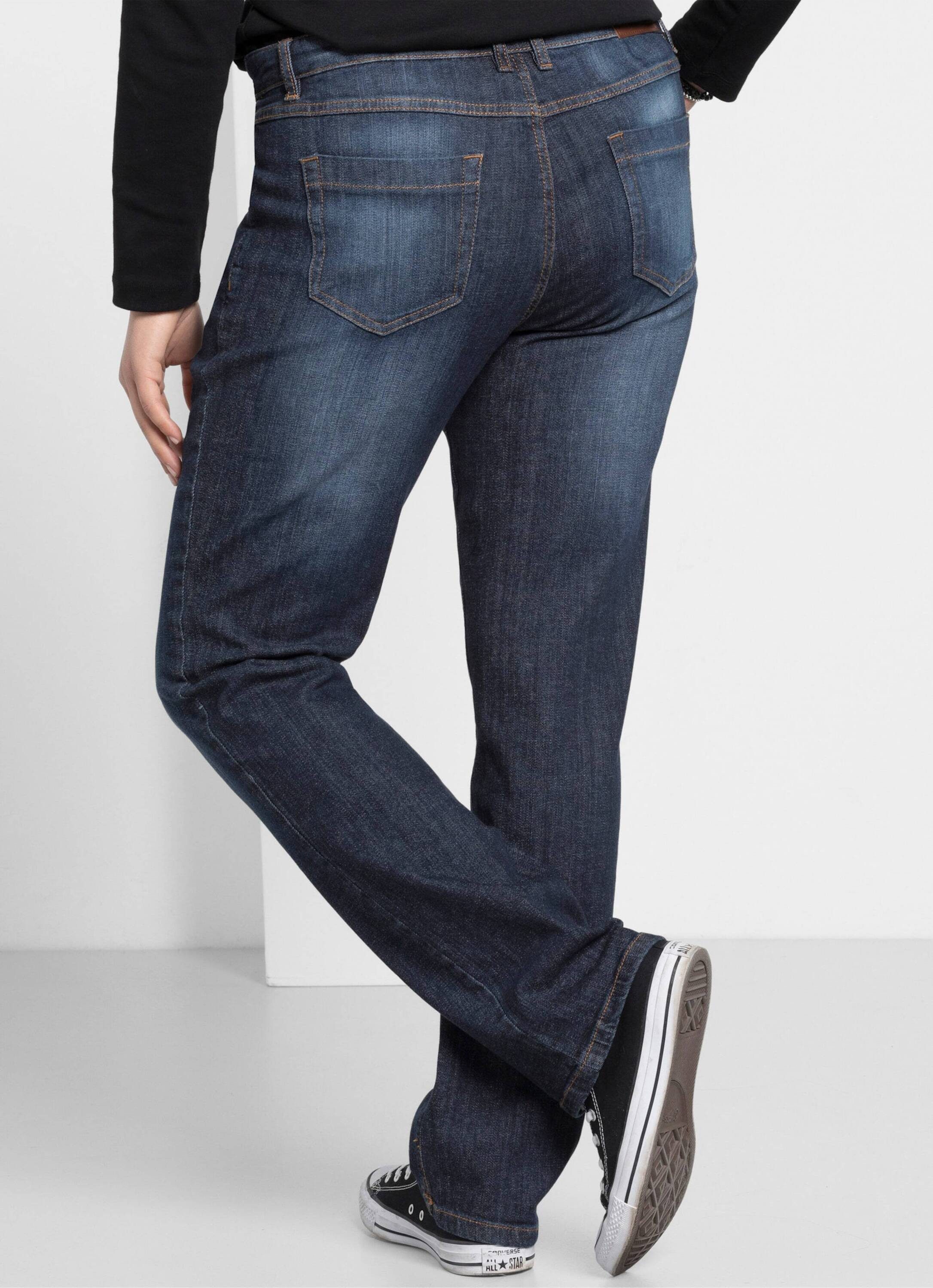 Sheego Bequeme Jeans Stretch-Jeans »Die Gerade« mit Used-Effekten