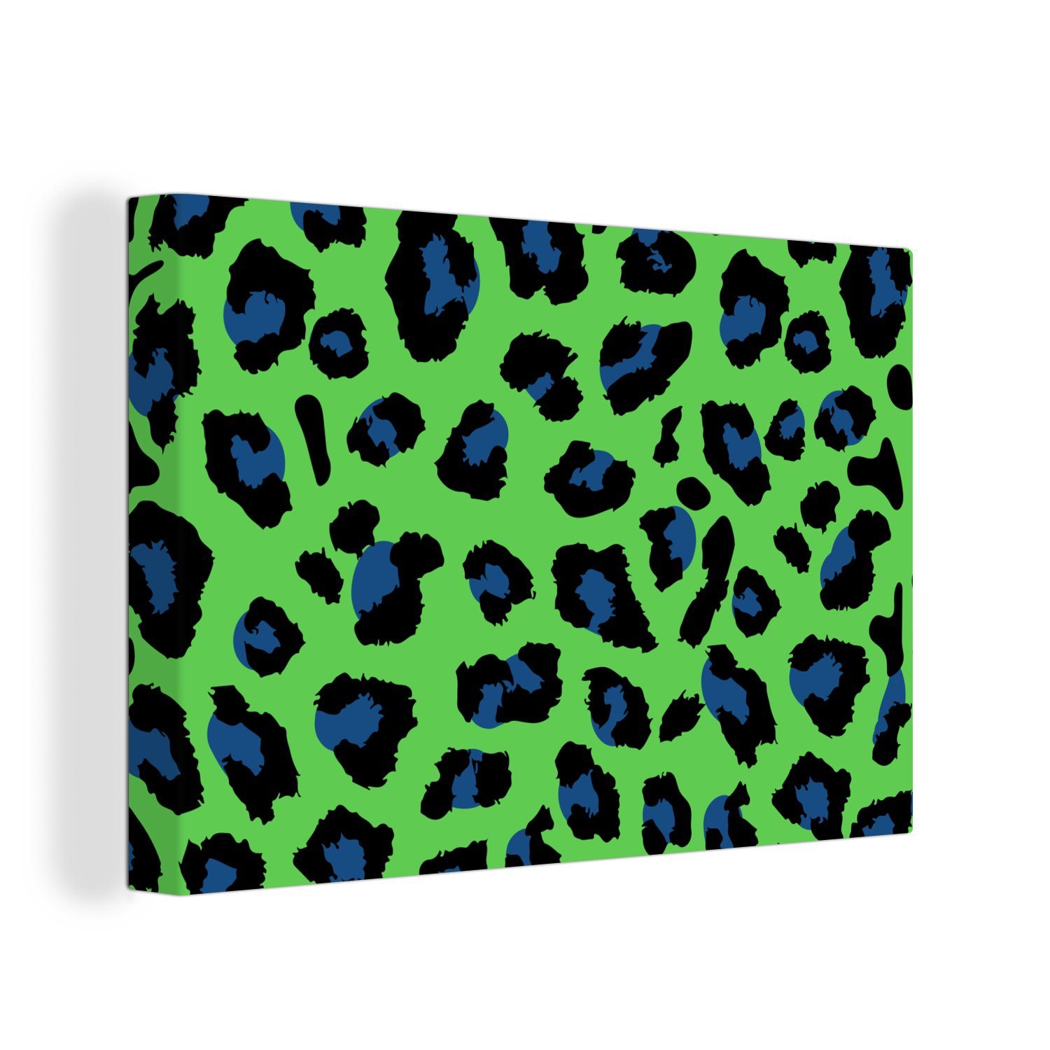 OneMillionCanvasses® Leinwandbild Panther Druck - Neon - Grün - Blau, Fotodruck (1 St), Leinwand Bilder Klein, Wand Dekoration Aesthetic 30x20 cm