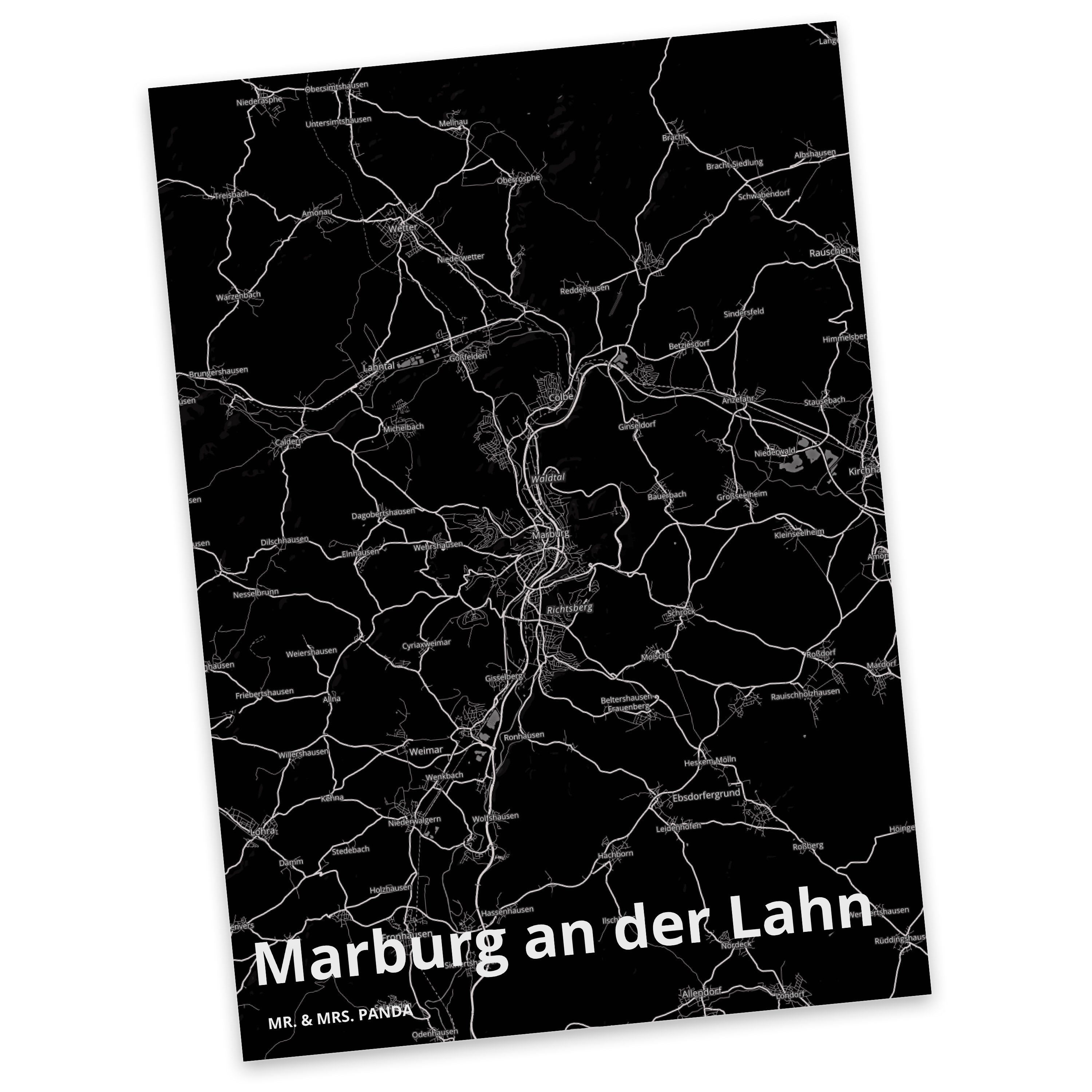 Mr. & Mrs. Panda Postkarte Marburg an der Lahn - Geschenk, Städte, Geburtstagskarte, Stadt Dorf