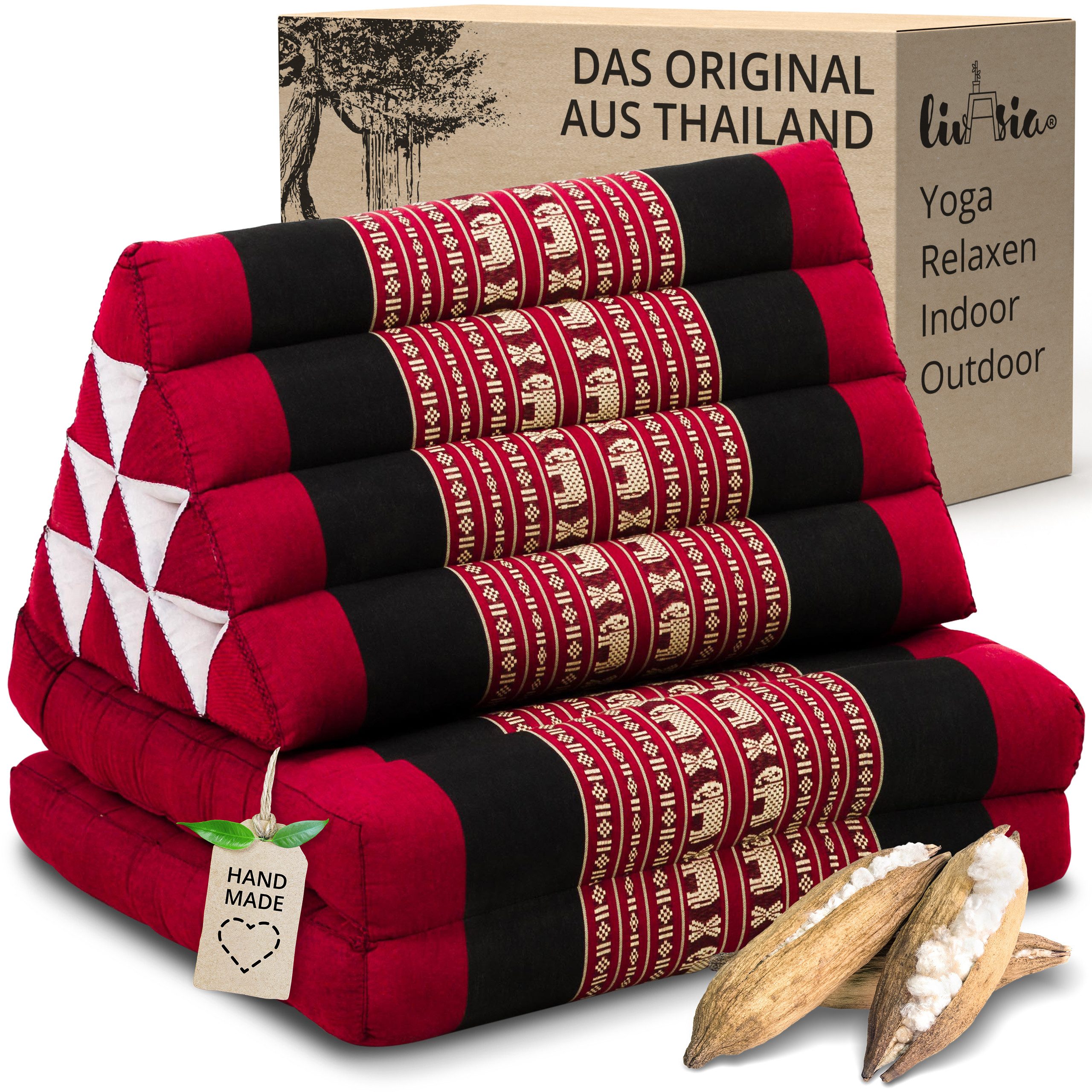 livasia Sitzsack Thaikissen 2 Auflagen, vegan und handgefertigt, 120x50x8cm, Kapok