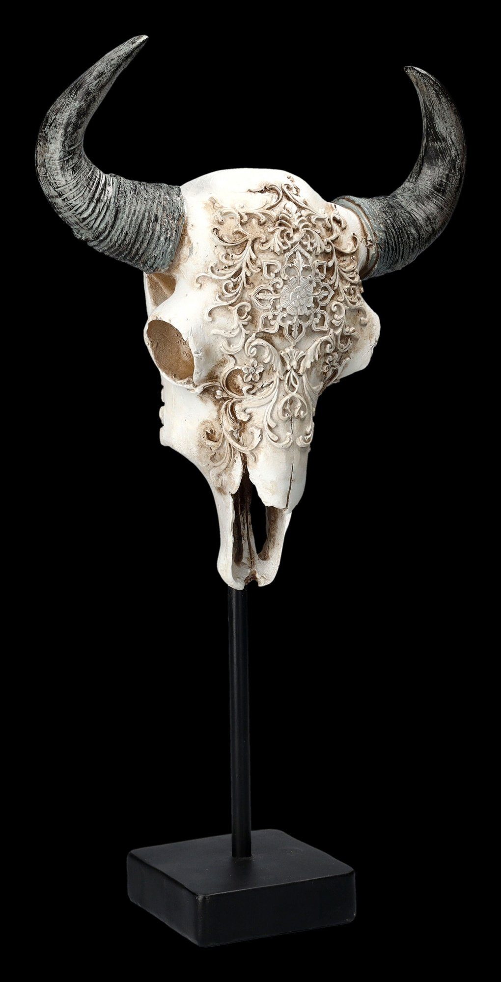 Figuren Shop GmbH Dekoobjekt Stier Totenkopf - Verziert mit Ständer - Western Totenschädel Deko