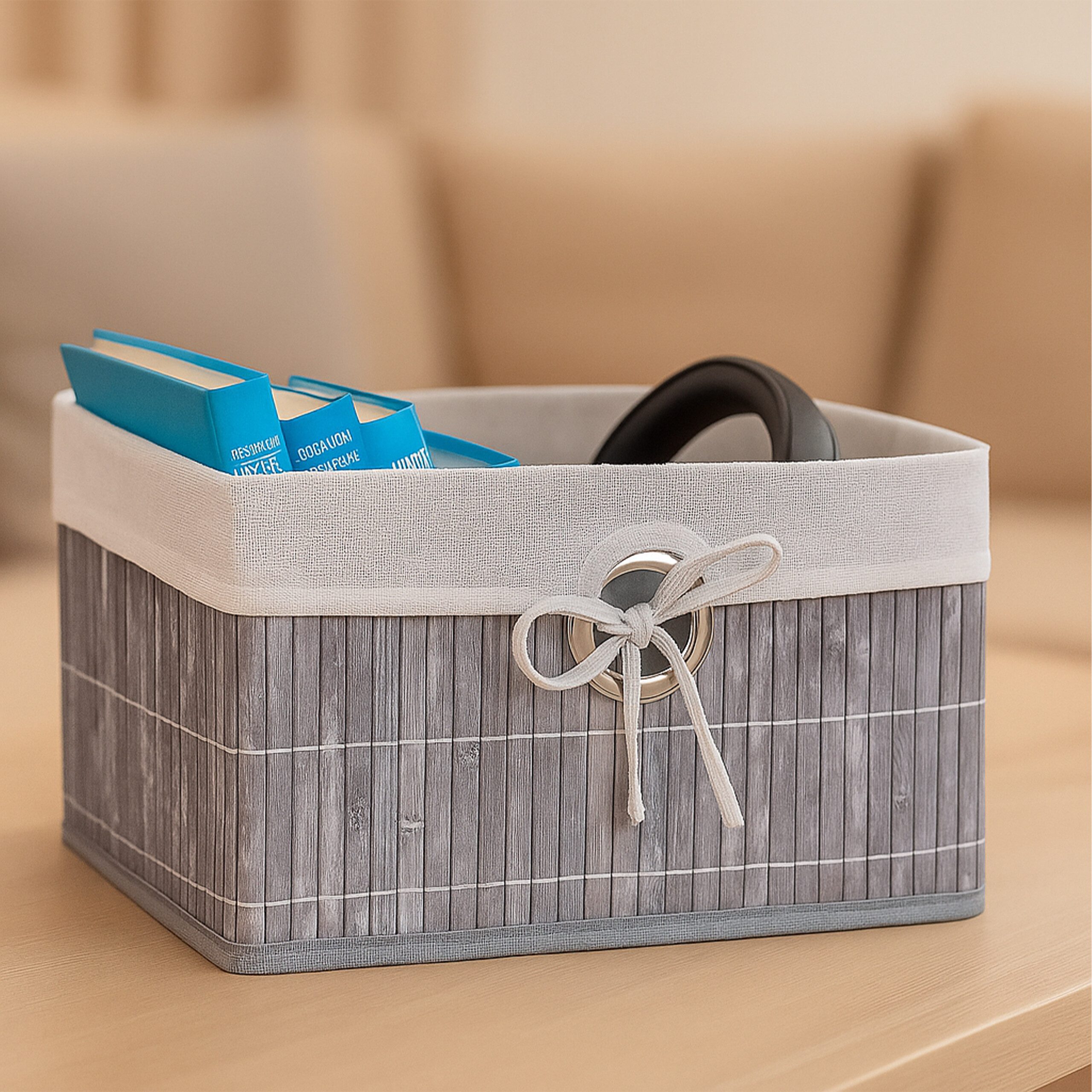 relaxdays Regalkorb Aufbewahrungskorb Set aus Bambus (4 St), grau günstig online kaufen