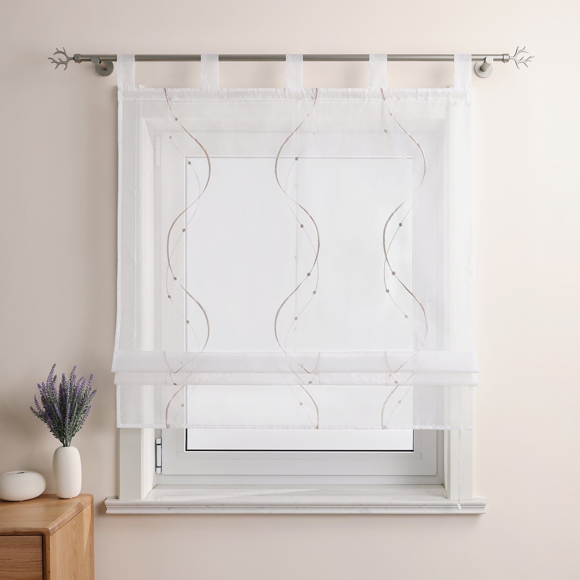 Joyswahl Raffrollo, mit Schlaufen, Ösenrollo Modern Bestickt für Küche Wohnzimmer Schlafzimmer