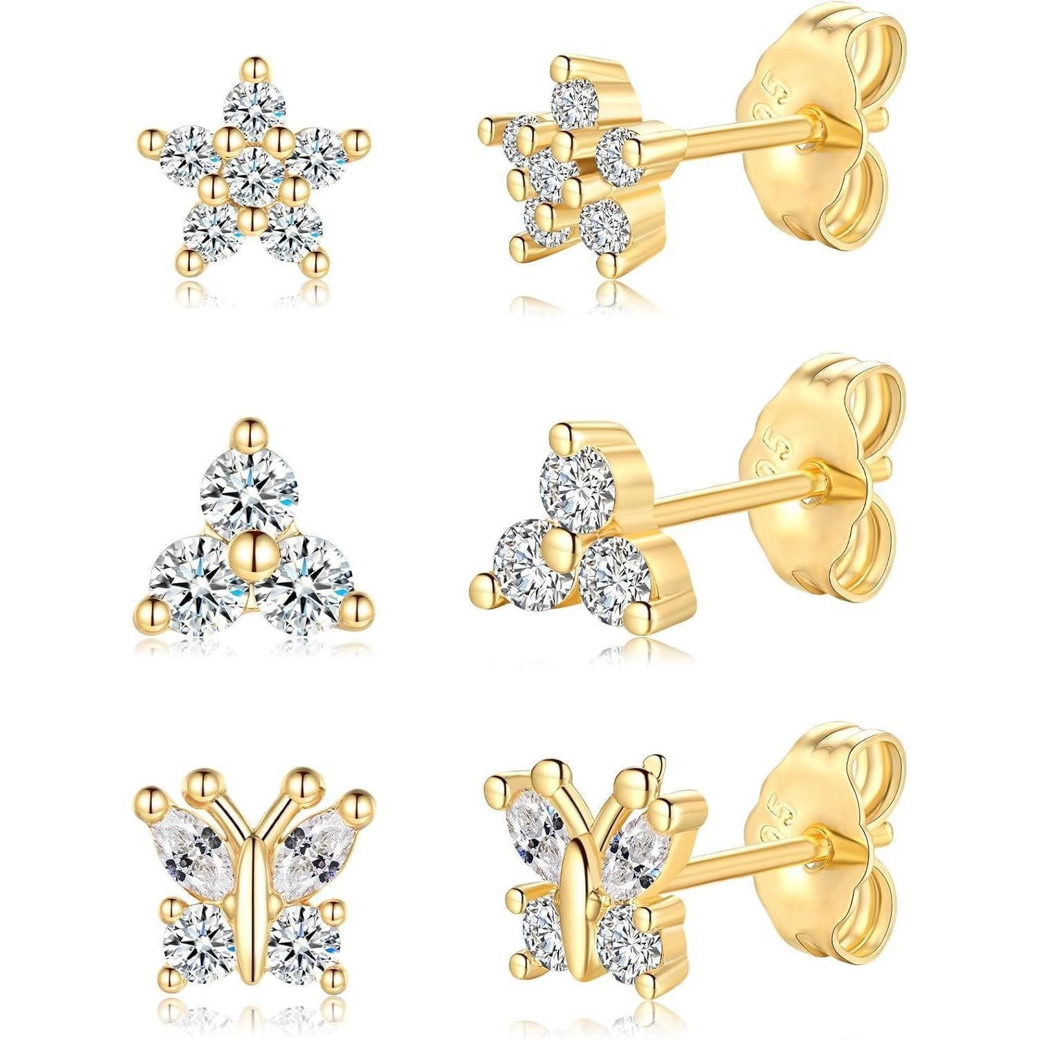 LuxusKollektion Ohrstecker-Set Ohrstecker Silber 925 Sterling Zirkonia 3 Paar-weißer Zirkon