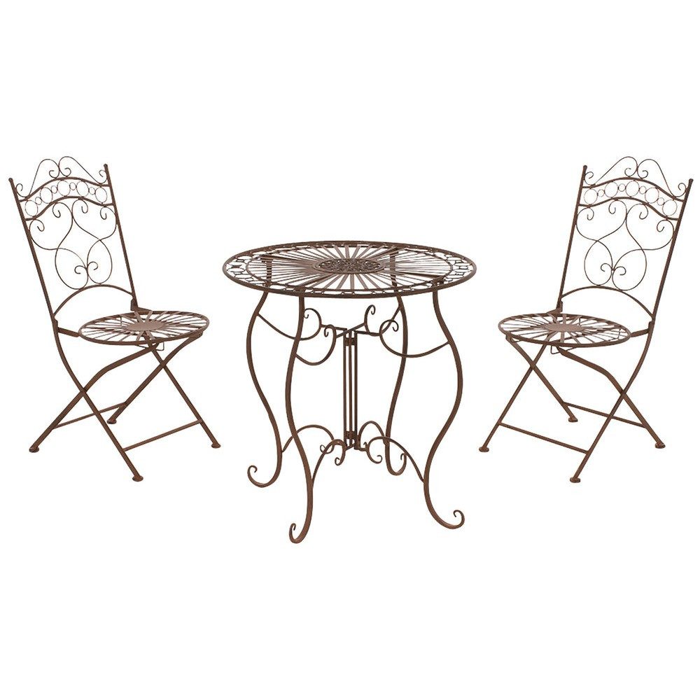 CLP Sitzgruppe Gartengarnitur Balkongarnitur Bistrogarnitur, (Spar-Set, 3-tlg., Ø 70 cm handgefertigt), handgefertigt, antike Patina, Eisen, klappbar