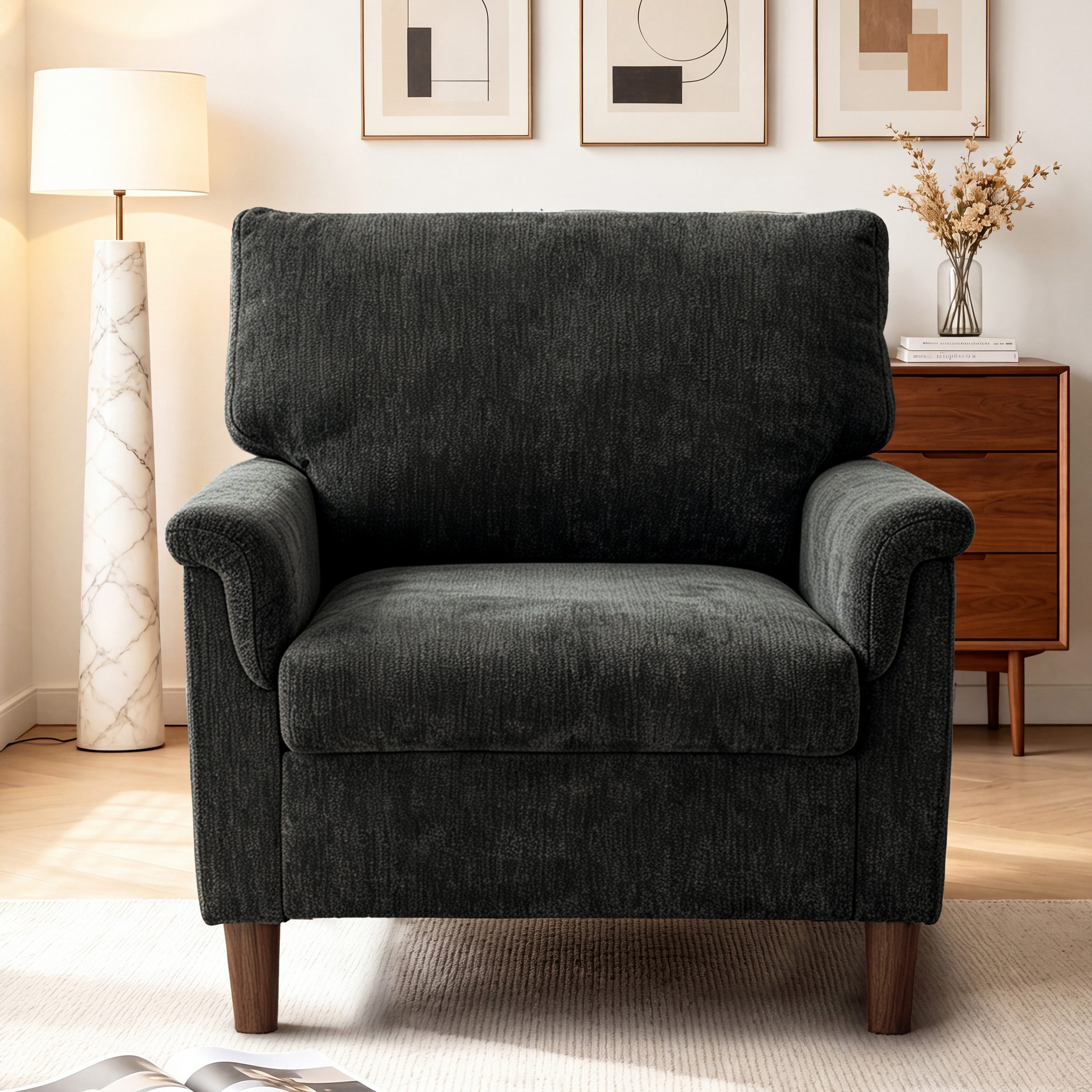 Vipbear Loungesessel Chenille-Sessel mit Massivholzrahmen, 150kg Belastbar (1-St), 82x81x88cm, dunkelgrau
