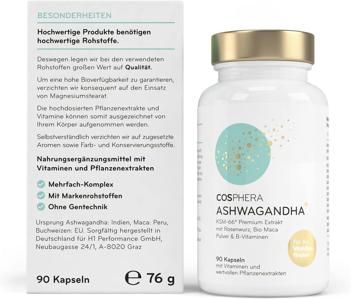 Cosphera Körperpflegemittel Ashwagandha Kapseln 500mg hochdosiert Vegan, 1-tlg.