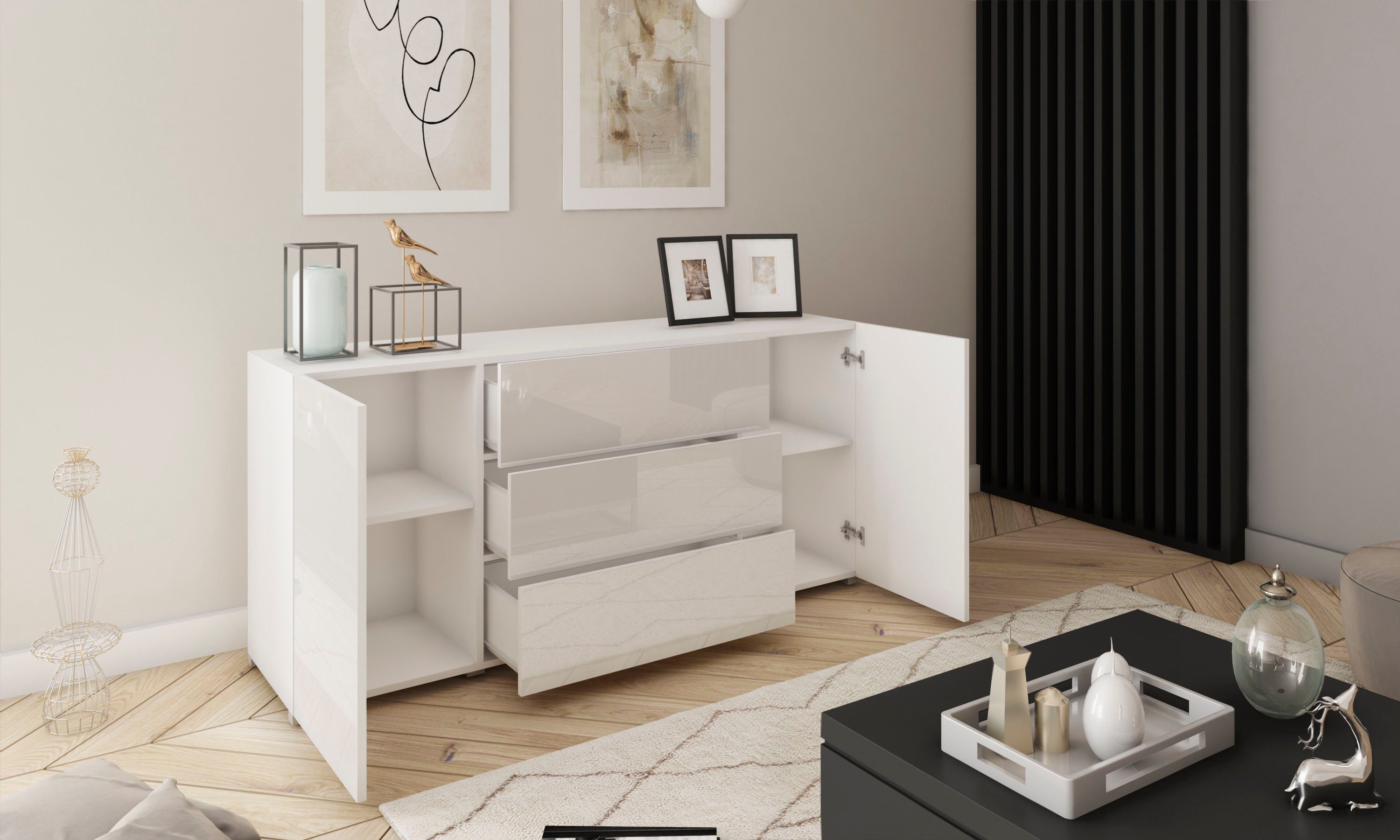 INOSIGN Sideboard BERLIN, Moderne grifflose Kommode Breite 150 cm, 4 Schubkästen/ 2 Türen