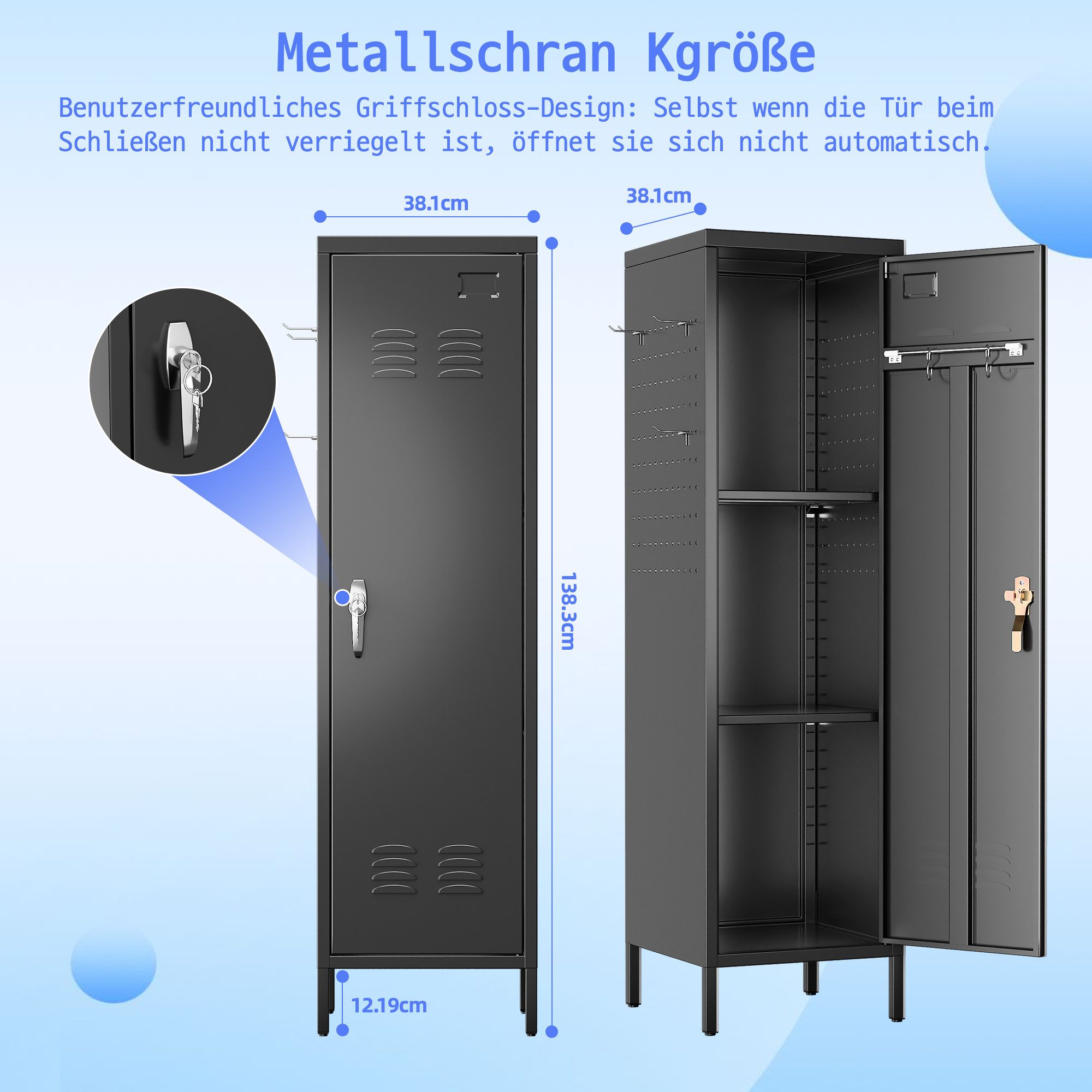 AOBABO Mehrzweckschrank Metallschrank mit Griffschloss und Haken, zum Zusammenbauen (1-St) 138x38x38 cm, Stauraumschrank für Umkleide & Garage