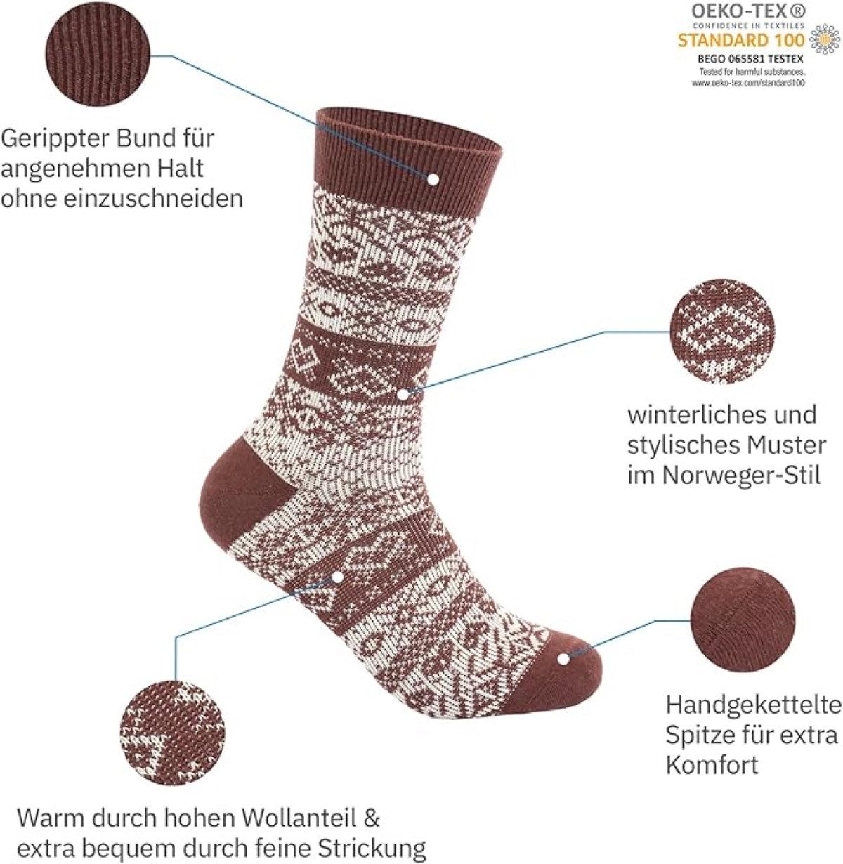 FOOTNOTE Norwegersocken Eliot (2-Paar) grau und rot, 40% Wolle