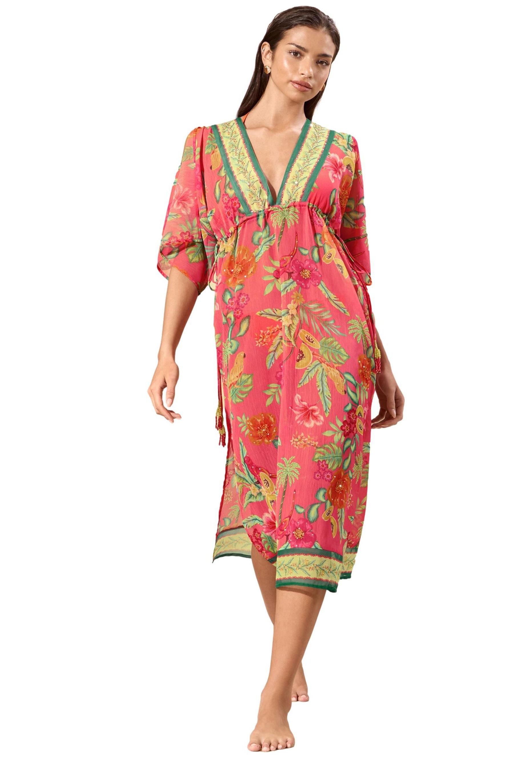 LIPSY Strandkleid Lipsy Maxi-Kaftan mit tropischem Print, Kurzgröße (1-tlg)