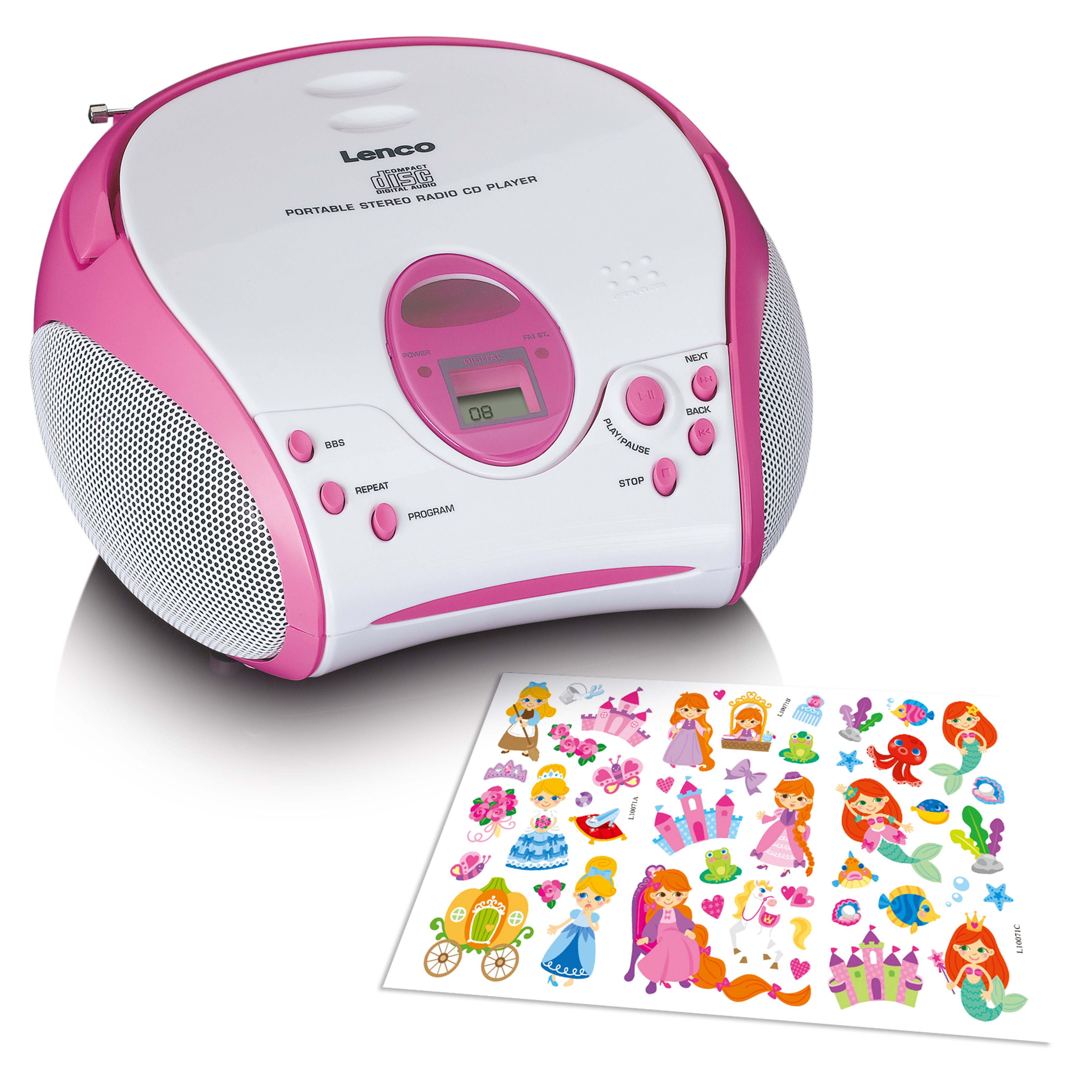 Lenco SCD-24PK kids CD-Player (HD-Auflösung, tragbares Retro-FM-Radio/CD-Player mit Batterie, in diversen Farben)