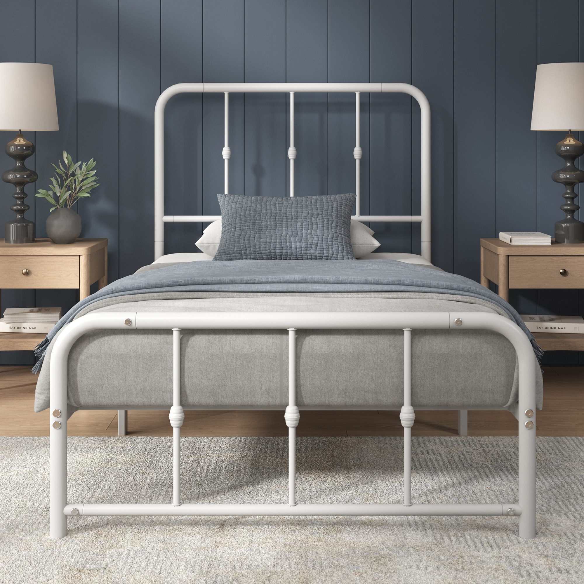 ZINUS Bettgestell Florence, Bett mit Kopf- und Fussteil, (90x200cm & 140x200cm) (Weiß, 90x200cm), Inklusive Lattenrost, Hohe Stabilität, Leichter Aufbau