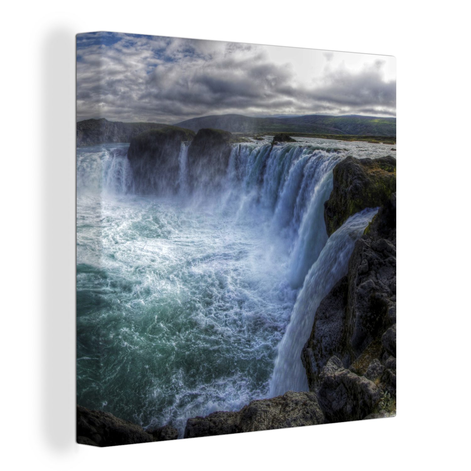 OneMillionCanvasses® Leinwandbild Island - Wasserfälle - Blau, (1 St), Leinwand Bilder für Wohnzimmer Schlafzimmer bunt