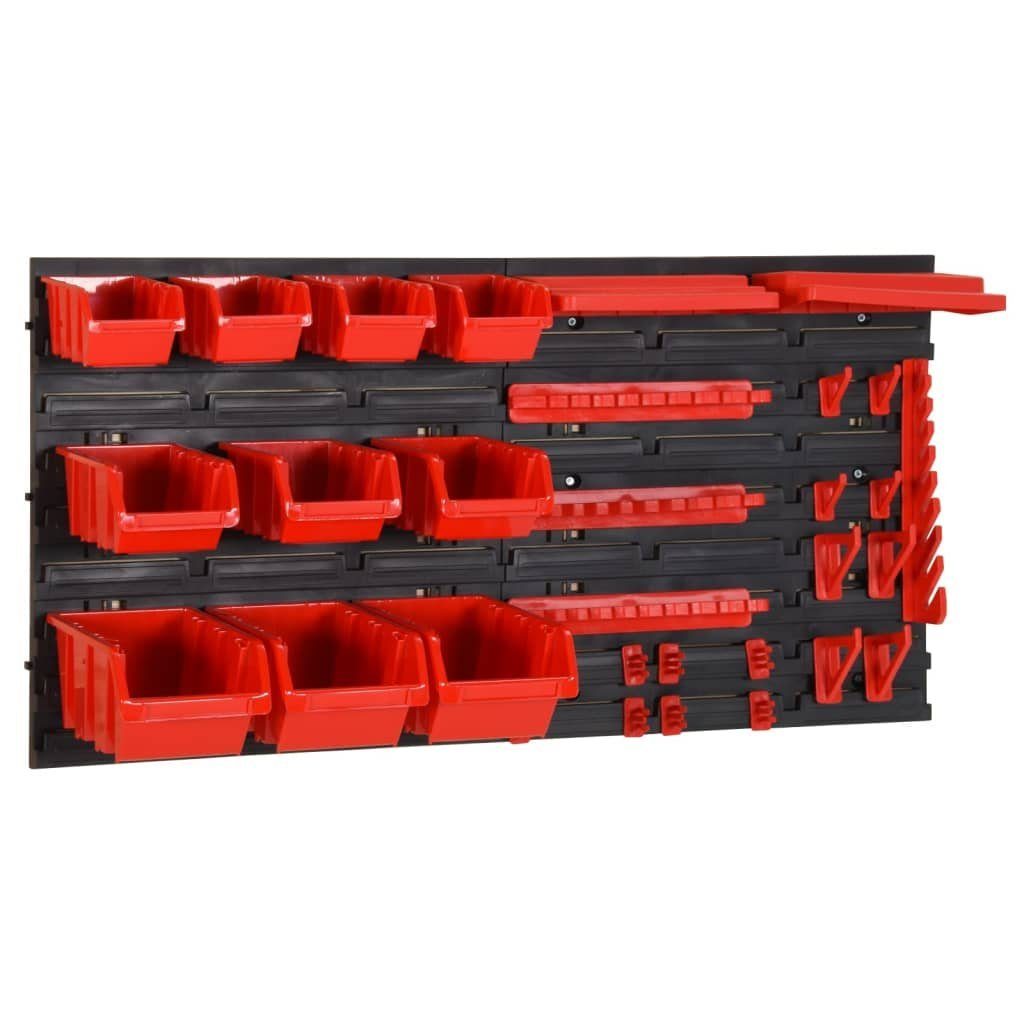 vidaXL Werkzeugbox 35-tlg Stapelboxen-Wandregal Rot & Schwarz 77x39cm Polypropylen (1 St)
