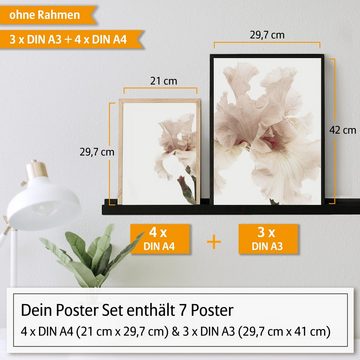 Hyggelig Home Poster Hyggelig Home Premium Poster Set - 7 passende Bilder OHNE RAHMEN im stilvollen Set - Bild Wand Deko - 3 x DIN A3 + 4 x DIN A4 - Set Pastell Flower, Pflanze (Set, 7 St), Knickfreie Lieferung Qualitätsdruck Dickes Papier