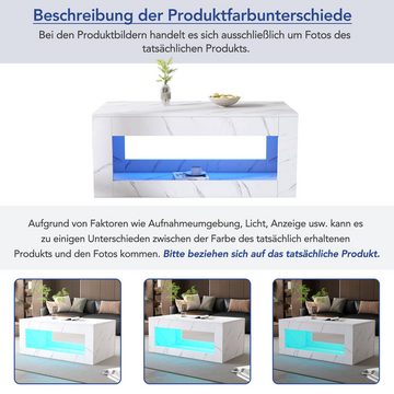 WISHDOR Couchtisch Wohnzimmertisch Sofatisch, mit Fernbedienung, Marmordruck,16-Farben-LED-Lichtoptionen,100*50*50cm