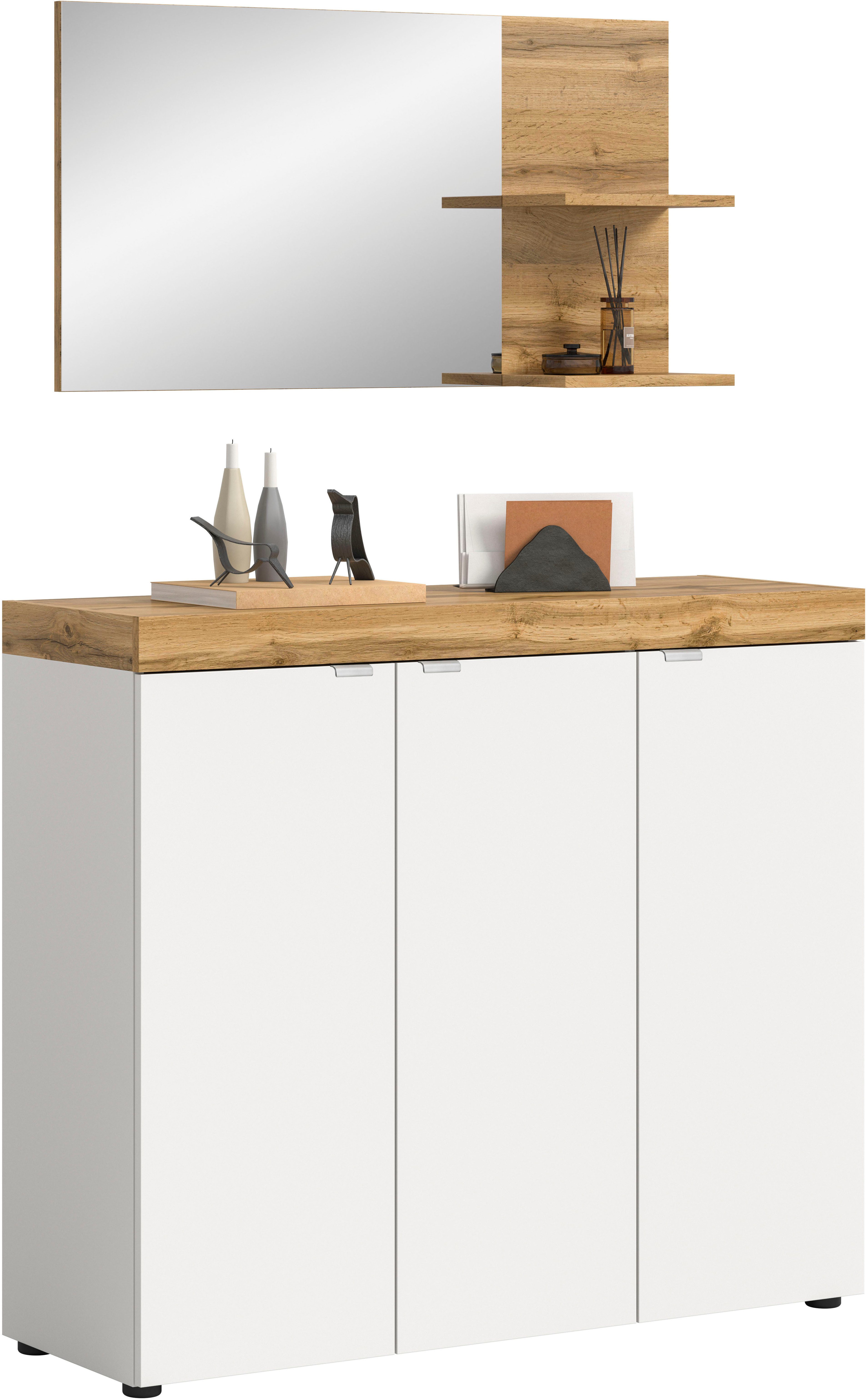 OTTO home Garderoben-Set MAMBO II, 2-teilig, hängend oder stehend montierbar, (2-St., bestehend aus: Schuhschrank & Spiegel), Garderoben-Kombi, Garderobe, Flur, Diele