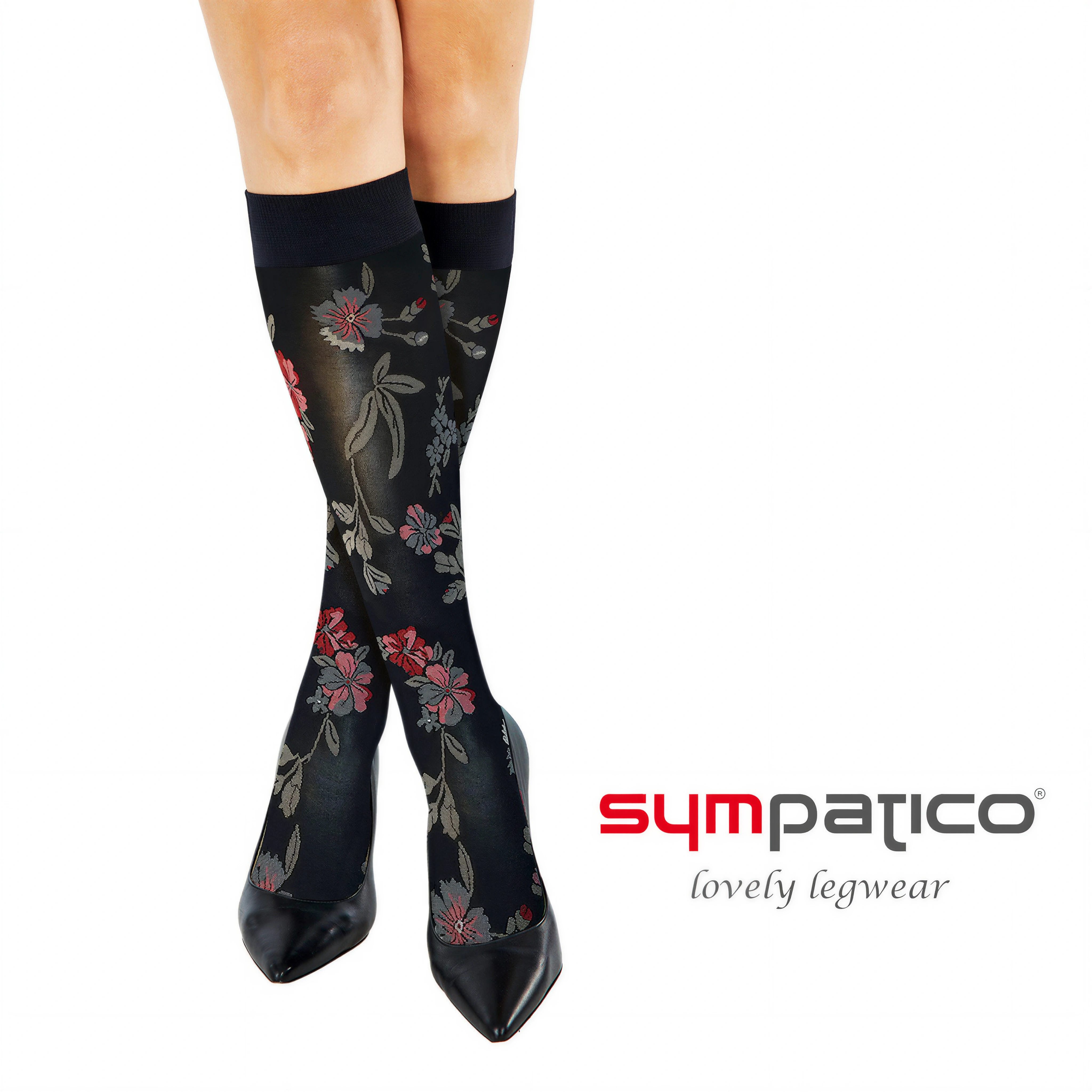 Sympatico Kniestrümpfe mit ausgefallenen Blumen FLORELLA (Packung, 1-Paar, 1 Paar) elegant