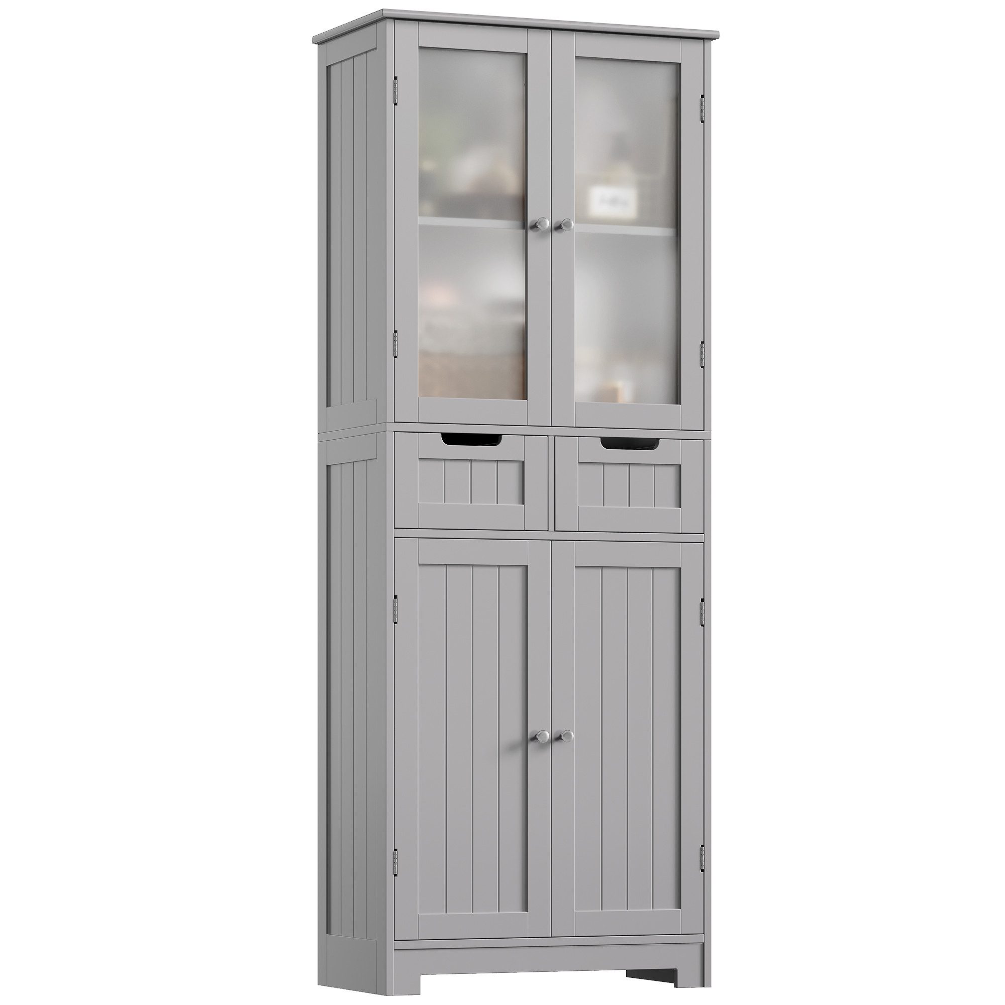 HOMECHO Hochschrank Badschrank mit 4 Türen 2 Schubladen für Küche, Bad, Weiß