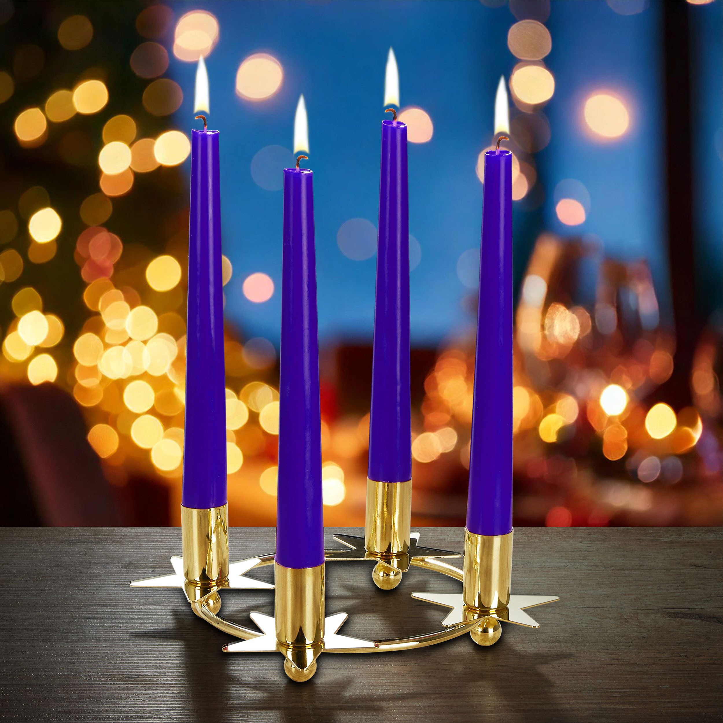 BRUBAKER Kerzenständer Kerzenhalter für 4 Kerzen Silber - 22 cm Adventskranz Ring (Adventskerzenhalter, 1 St., - Kerzenständer aus Metall), für Stabkerzen mit 2,2 cm Durchmesser - Stern Adventskerzenhalter