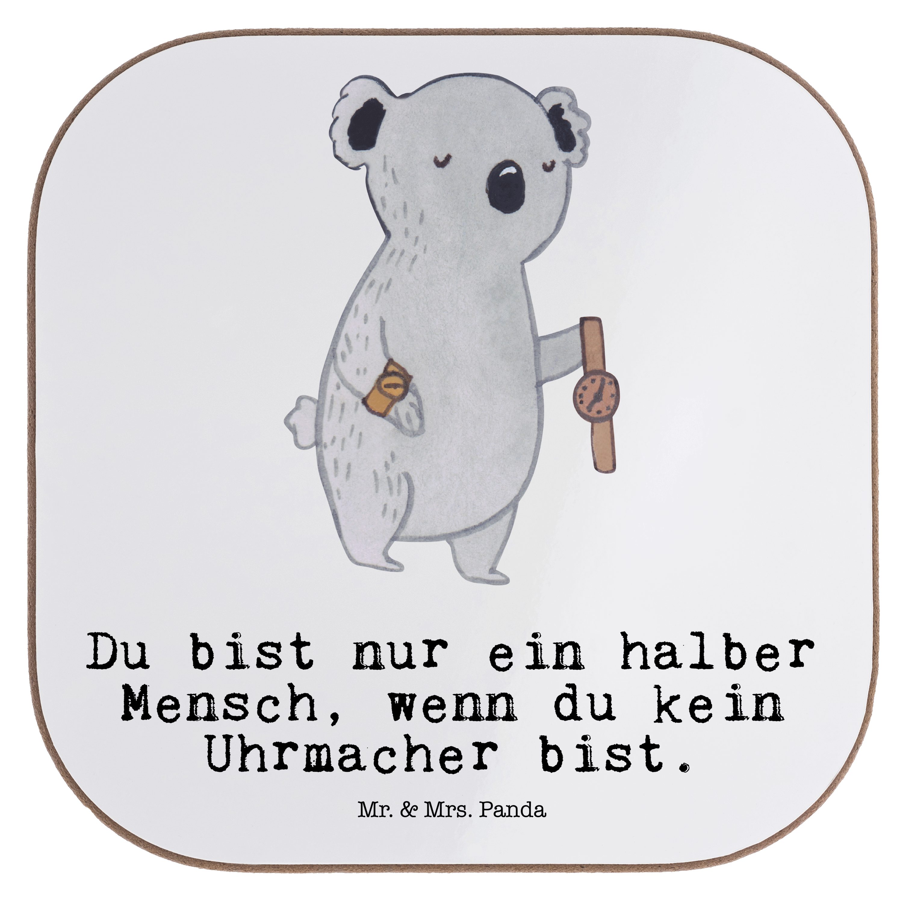 Mr. & Mrs. Panda Getränkeuntersetzer Herz Weiß - Getränkeuntersetzer, Uhrmacher Geschenk, 1-tlg. mit - Untersetze