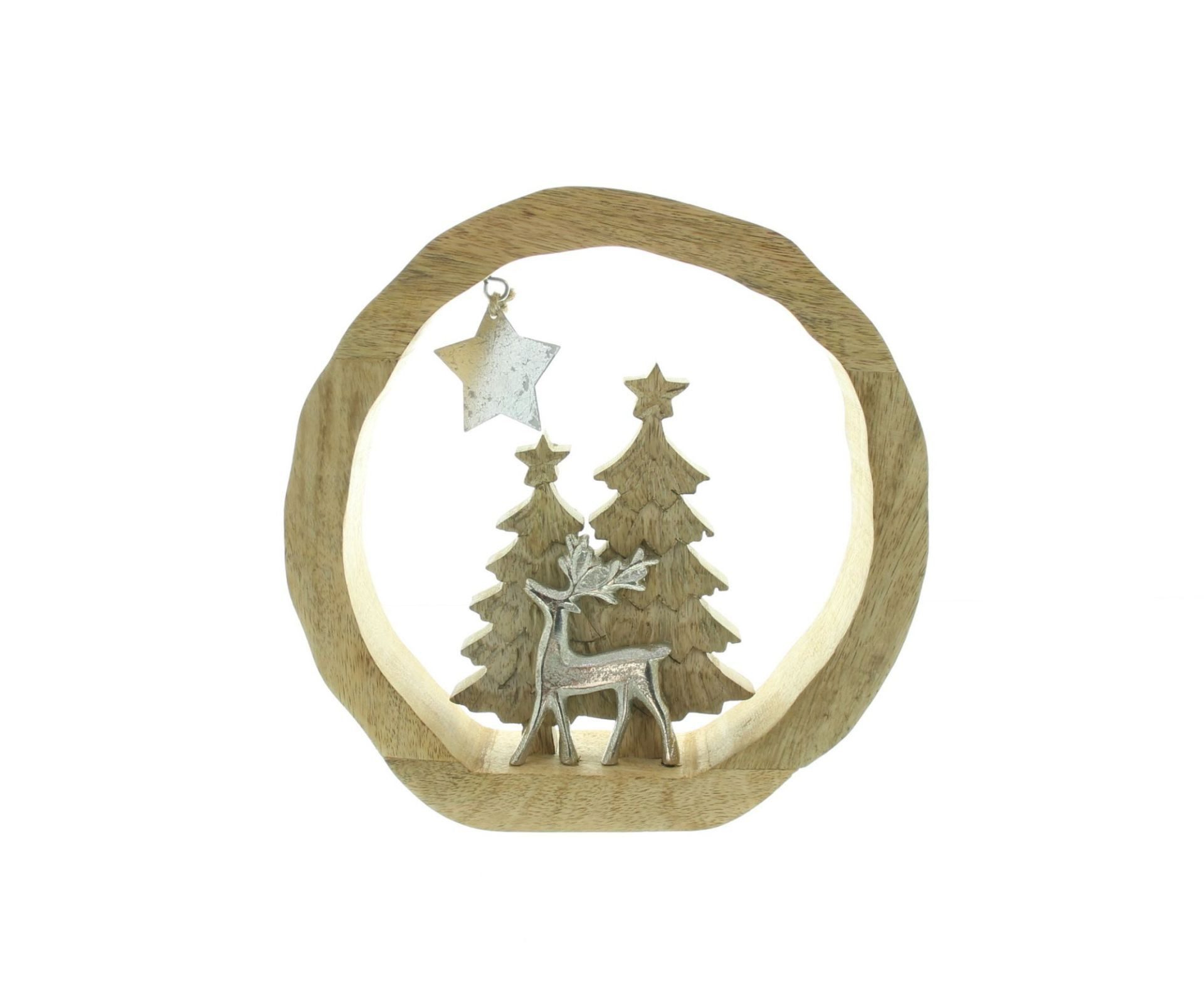 Dekoleidenschaft Dekokranz "Winterwald" Mango-Holz Ø 22 cm, Weihnachtskranz, Weihnachtsdeko Kranz, Holzkranz stehend, Winterdeko