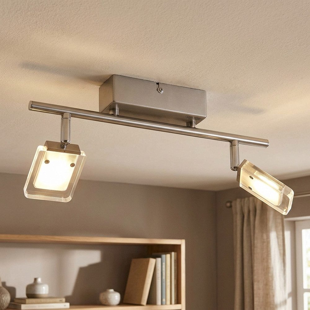 WOFI LED Deckenleuchte, LED-Leuchtmittel fest verbaut, Warmweiß, LED Decken Leuchte Wohnraum Strahler silber 2-flg schwenkbar IP20 WOFI