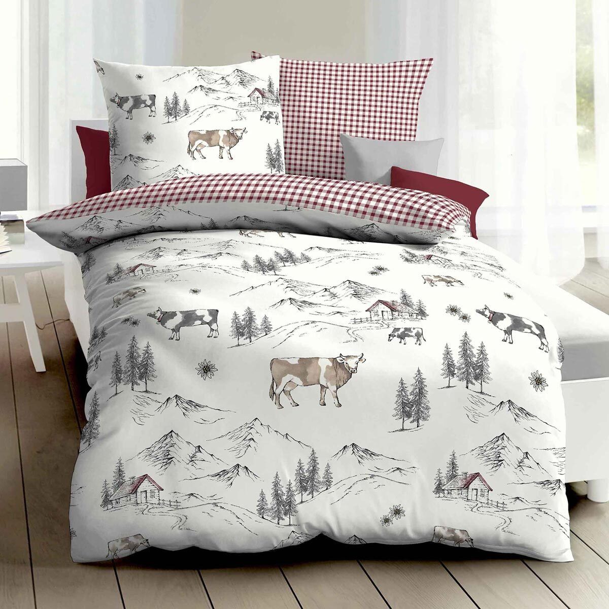 TRAUMSCHLAF Bettwäsche Allgäu, Biber, 2 teilig, Winterbettwäsche mit Landsc günstig online kaufen