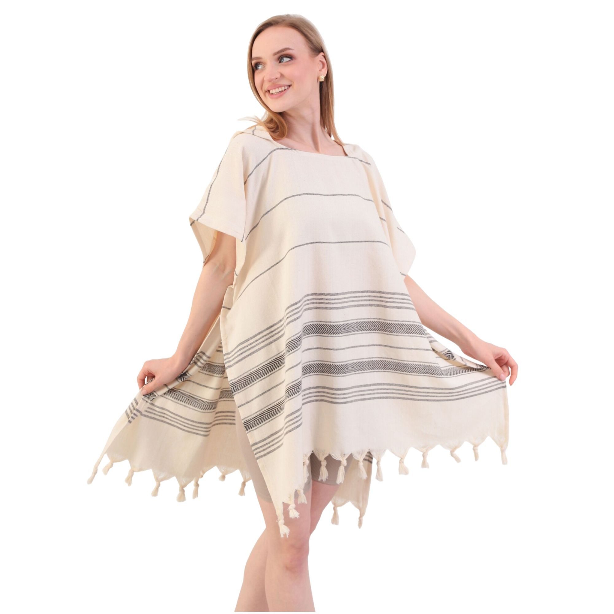 herémood Badeponcho heré Mood Poncho Handtuch aus Baumwolle – Badeponcho Damen & Herren, Kapuze, Klettverschluss, Strandponcho, Camping, Sauna, Reisen, Strand,  – Bild 2 von 5