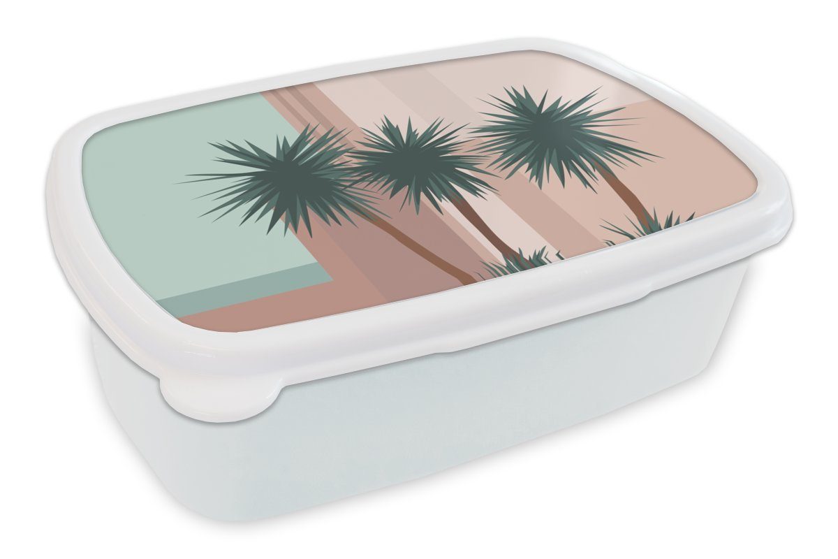 MuchoWow Lunchbox Sommer - Palmen - Abstrakt - Pastell, Kunststoff, (2-tlg), Brotbox für Kinder und Erwachsene, Brotdose, für Jungs und Mädchen weiß