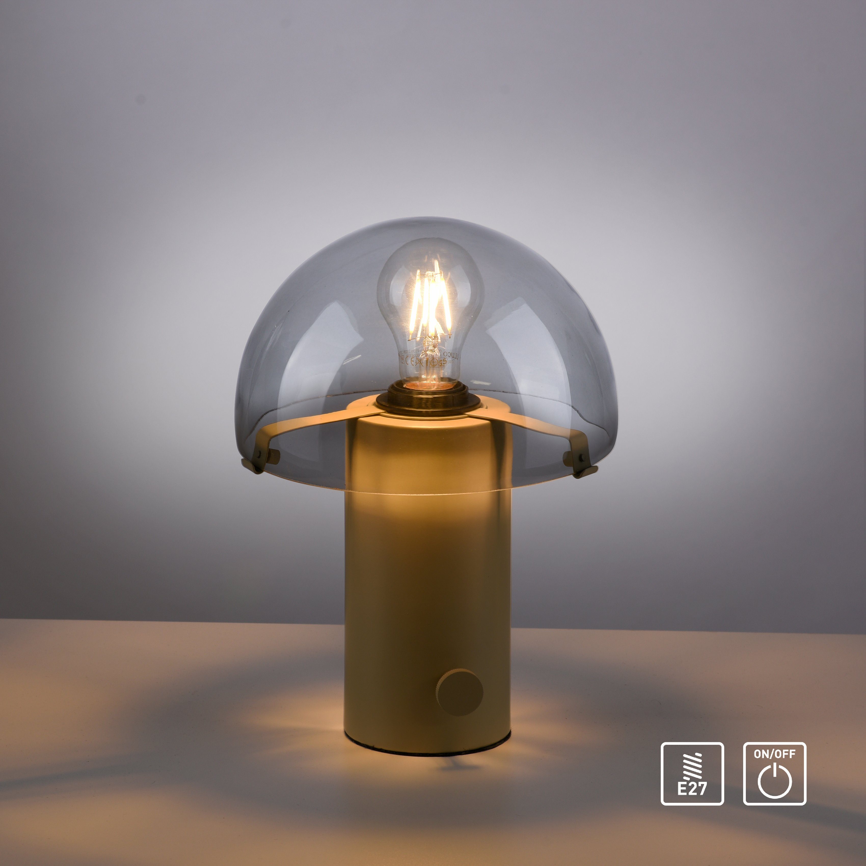 andas Tischleuchte Skickja, Ein-/Ausschalter, ohne skandinavisch Drehschalter, Leuchtmittel, Tischlampe Pilzlampe beige/rauchglas E27