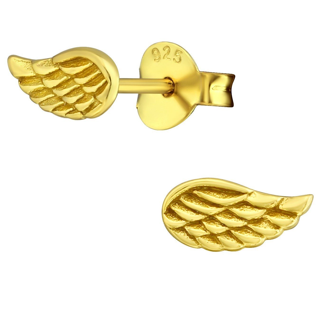 Goldene Hufeisen Paar Ohrstecker Damen, Mädchen Flügel Ohrstecker aus 925  Silber Vergoldet (1 Paar, inkl. Etui), Anlaufgeschützt