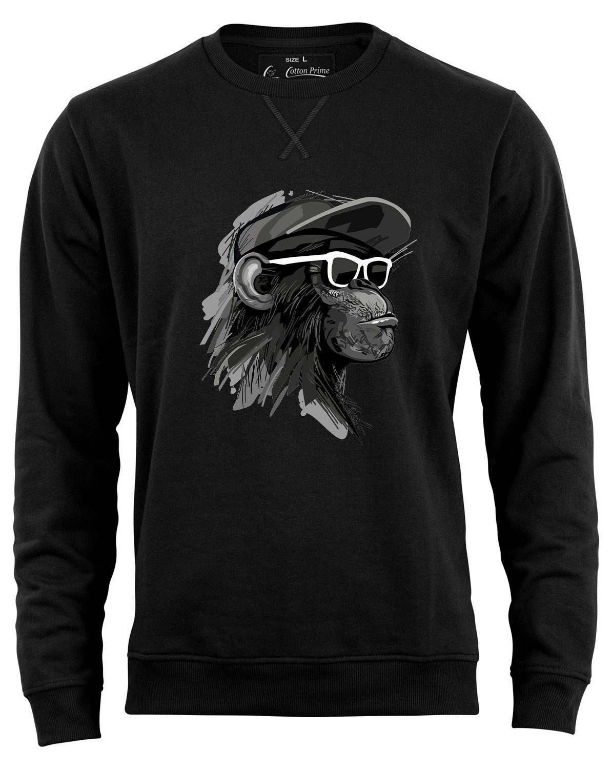 Cotton Prime® Sweatshirt Cool Monkey mit Brille mit weichem Innenfleece Schwarz