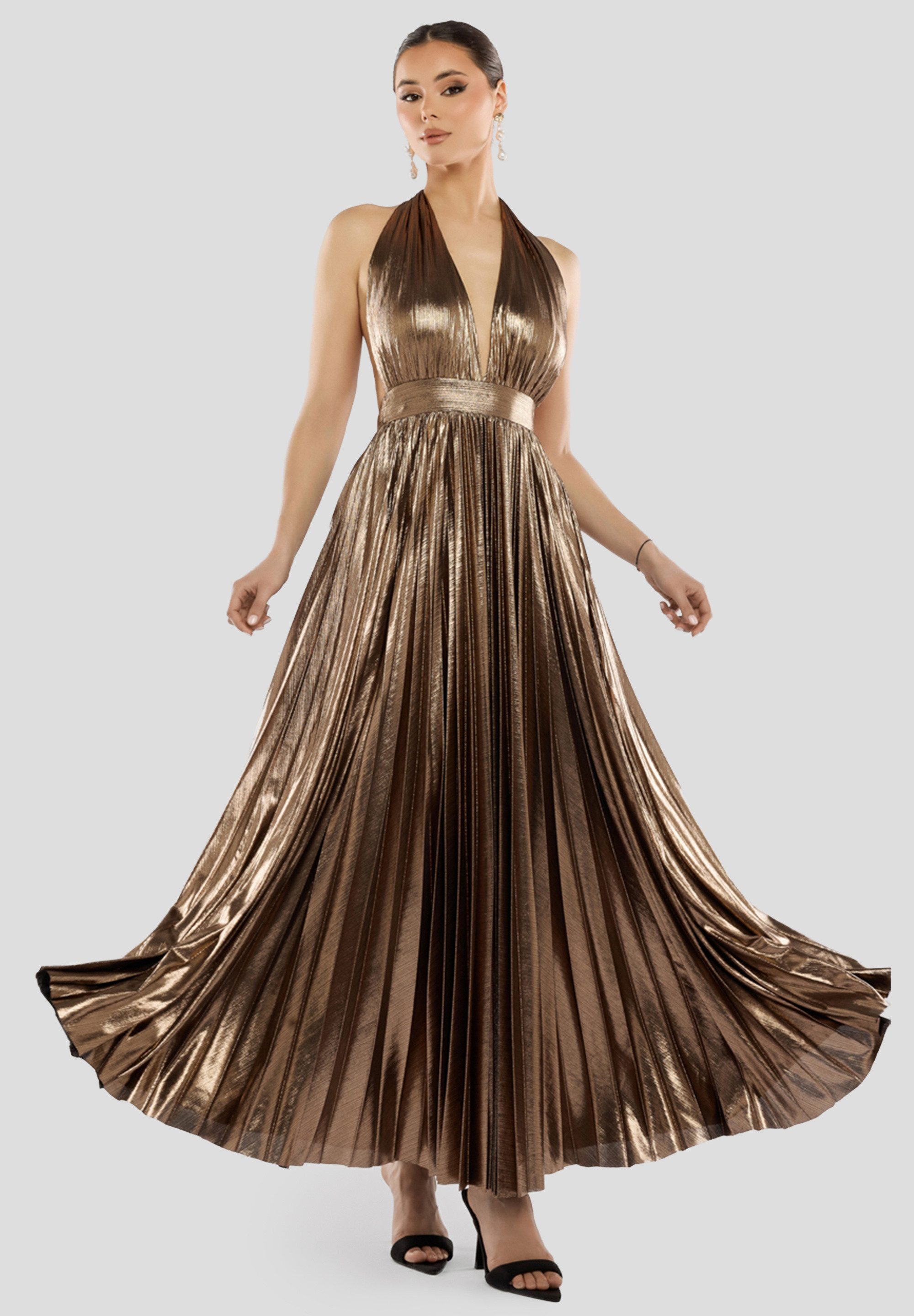 Goddiva Maxikleid Sunrise Foil Halterneck A Line Maxi Dress langes Kleid