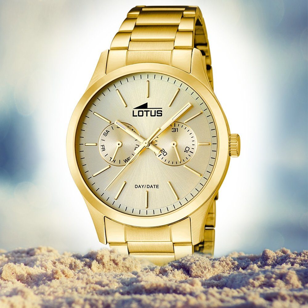 Edelstahl, PVDarmband Herren Lotus Quarzuhr gold Armbanduhr L15955/2, Uhr rund, Elegant Lotus Herren