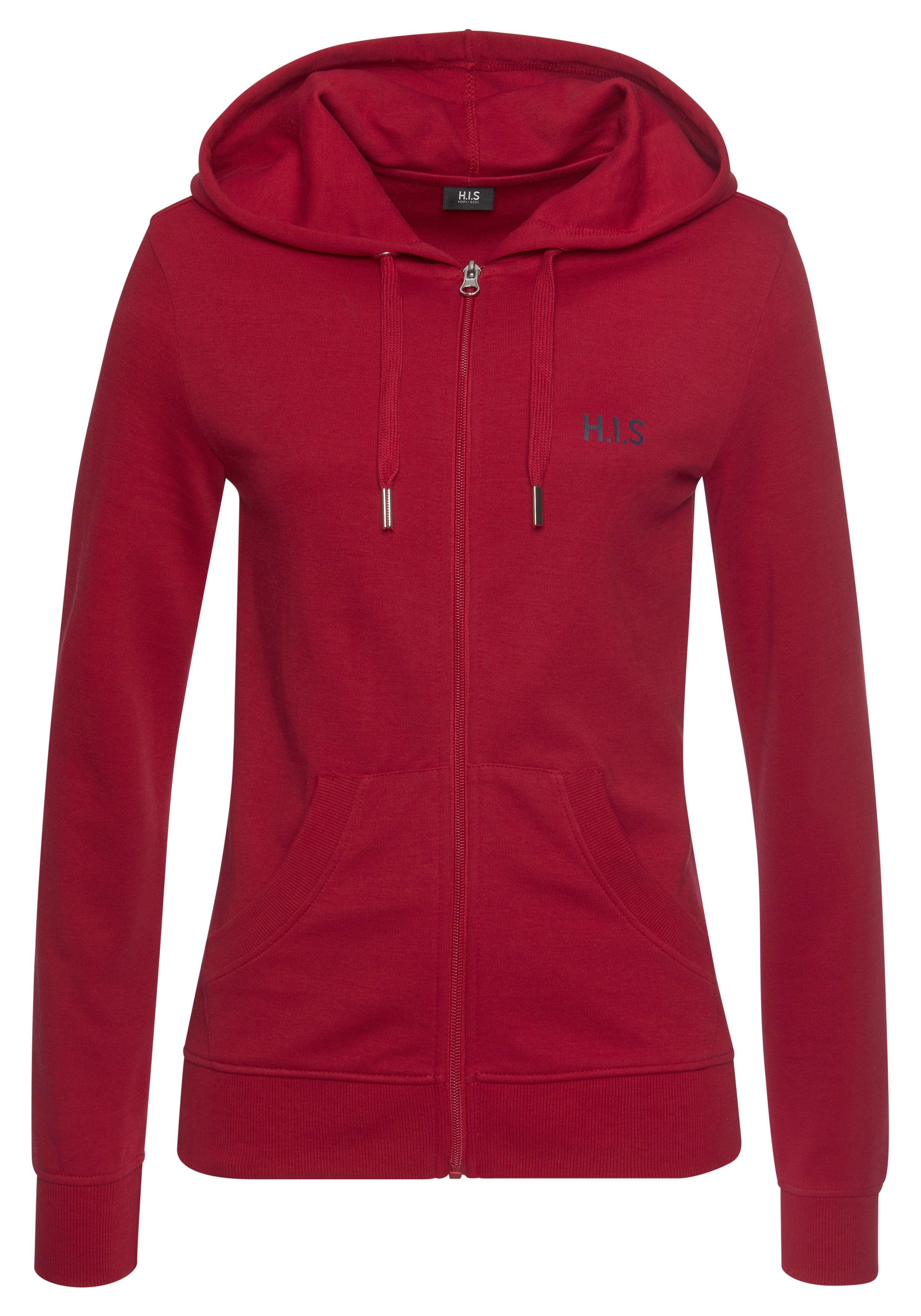 und Kapuze Taschen, mit Loungeanzug H.I.S seitlichen Kapuzensweatjacke rot