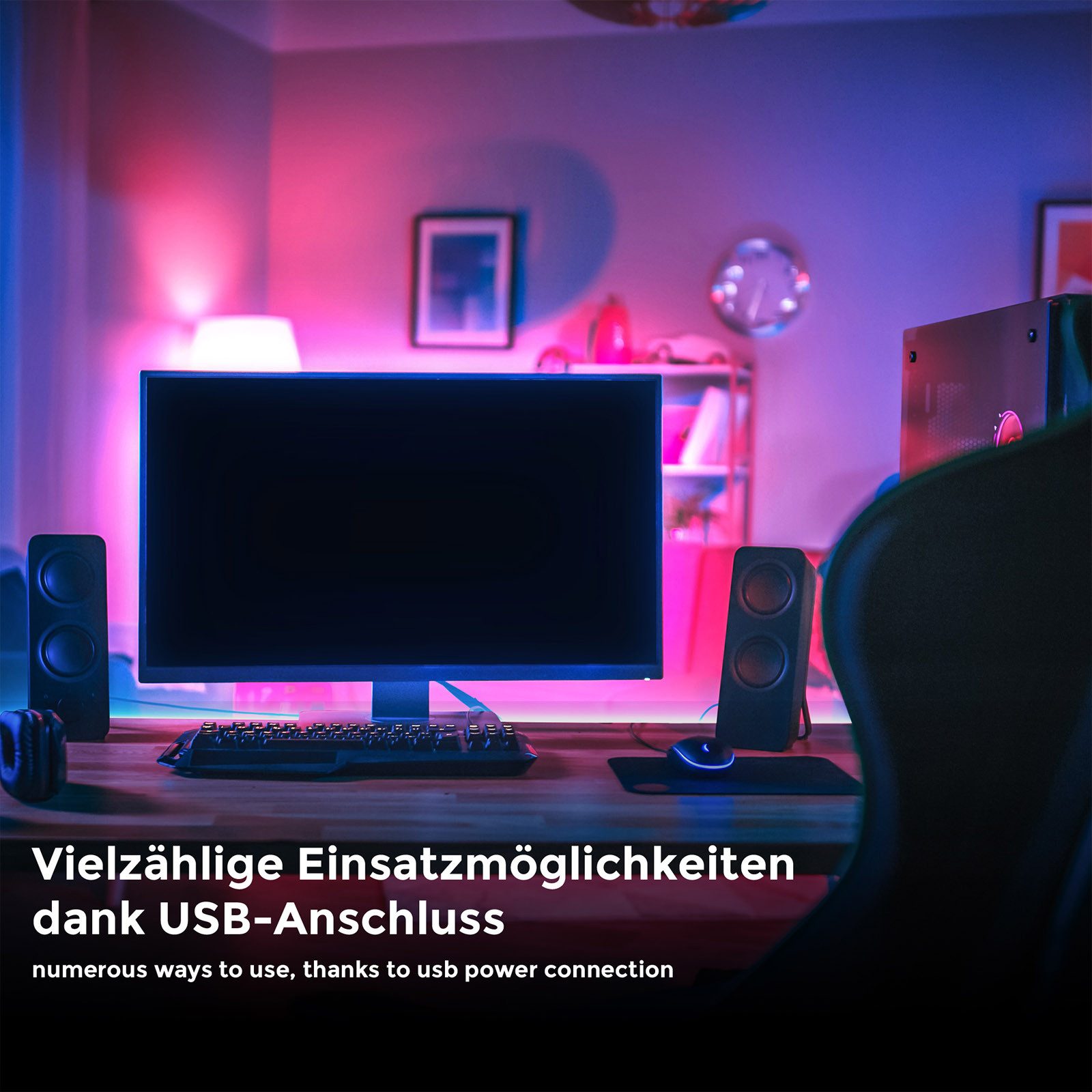 B.K.Licht LED-Streifen 3-5m RGB Band dimmbar Farbwechsel selbstklebend Fernbedienung USB 5V, 3m Stripe kürzbar 90 LEDs 9,9W Wohnzimmer Schlafzimmer - BKL1562
