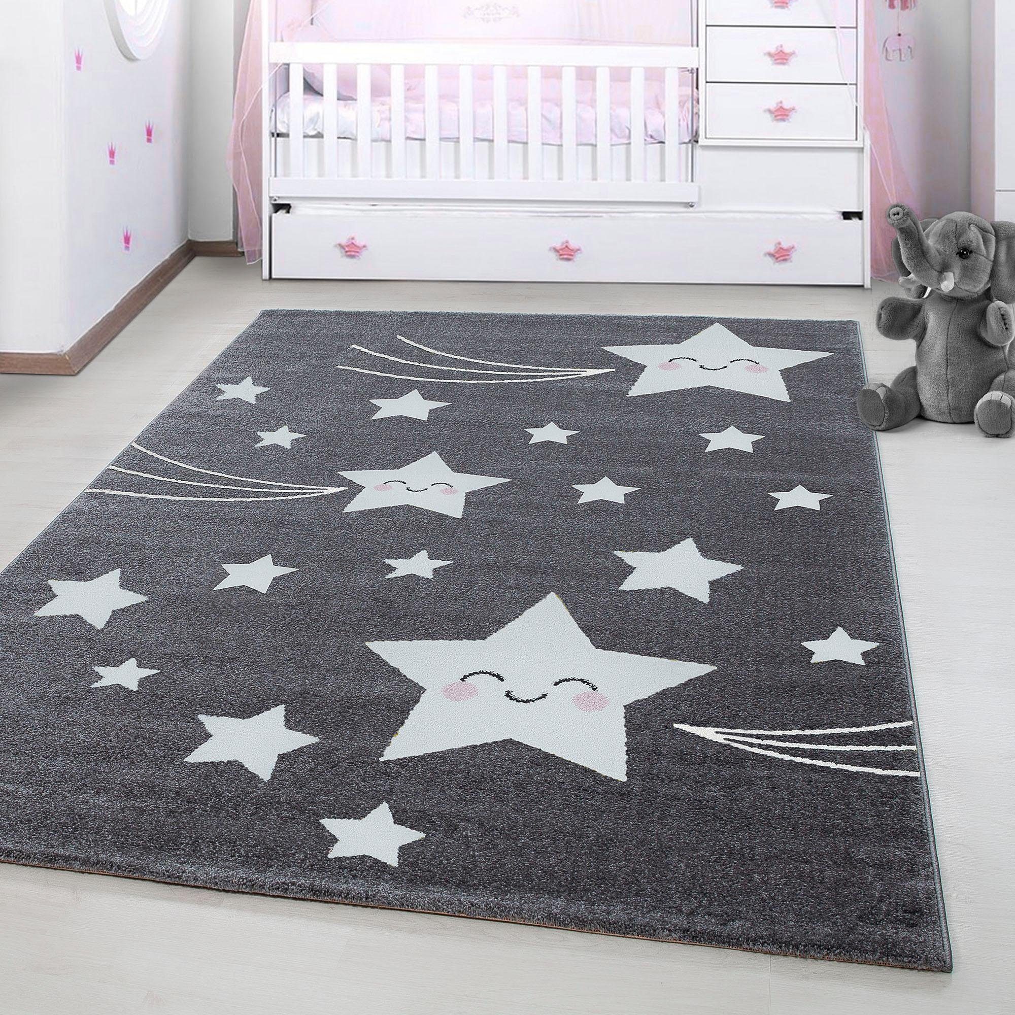 Ayyildiz Teppiche Kinderteppich Kids 610, rechteckig, Höhe: 12 mm, auch in rund, Motiv Sterne, Kurzflor