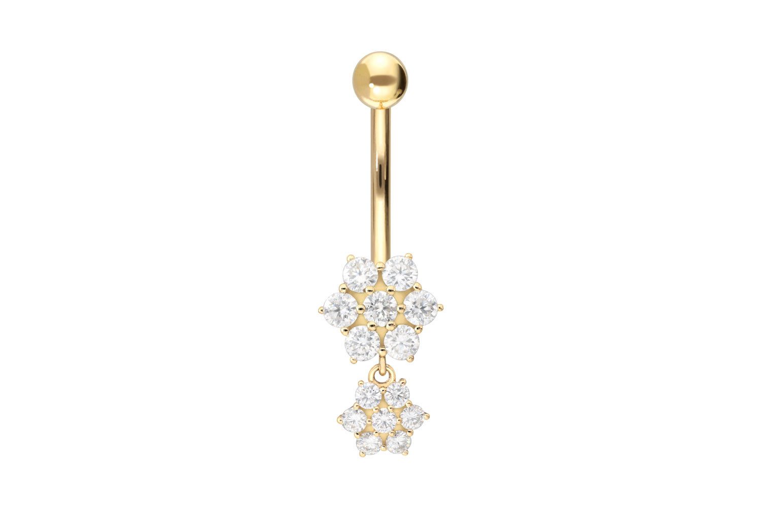 PIERCINGLINE Bauchnabelpiercing 18 Karat Gold Bananabell 2 MOISSANIT-BLUMEN (Bananabells, 1-tlg)