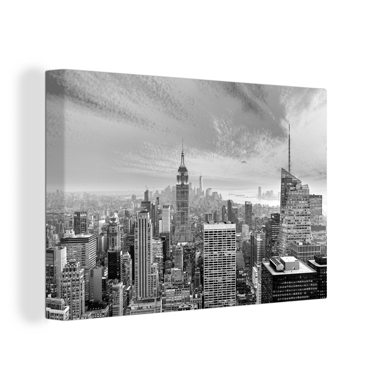 OneMillionCanvasses® Leinwandbild New Yorker Skyline bei Sonnenuntergang - schwarz und weiß, (1 St), Wandbild Leinwandbilder, Aufhängefertig, Wanddeko, 30x20 cm